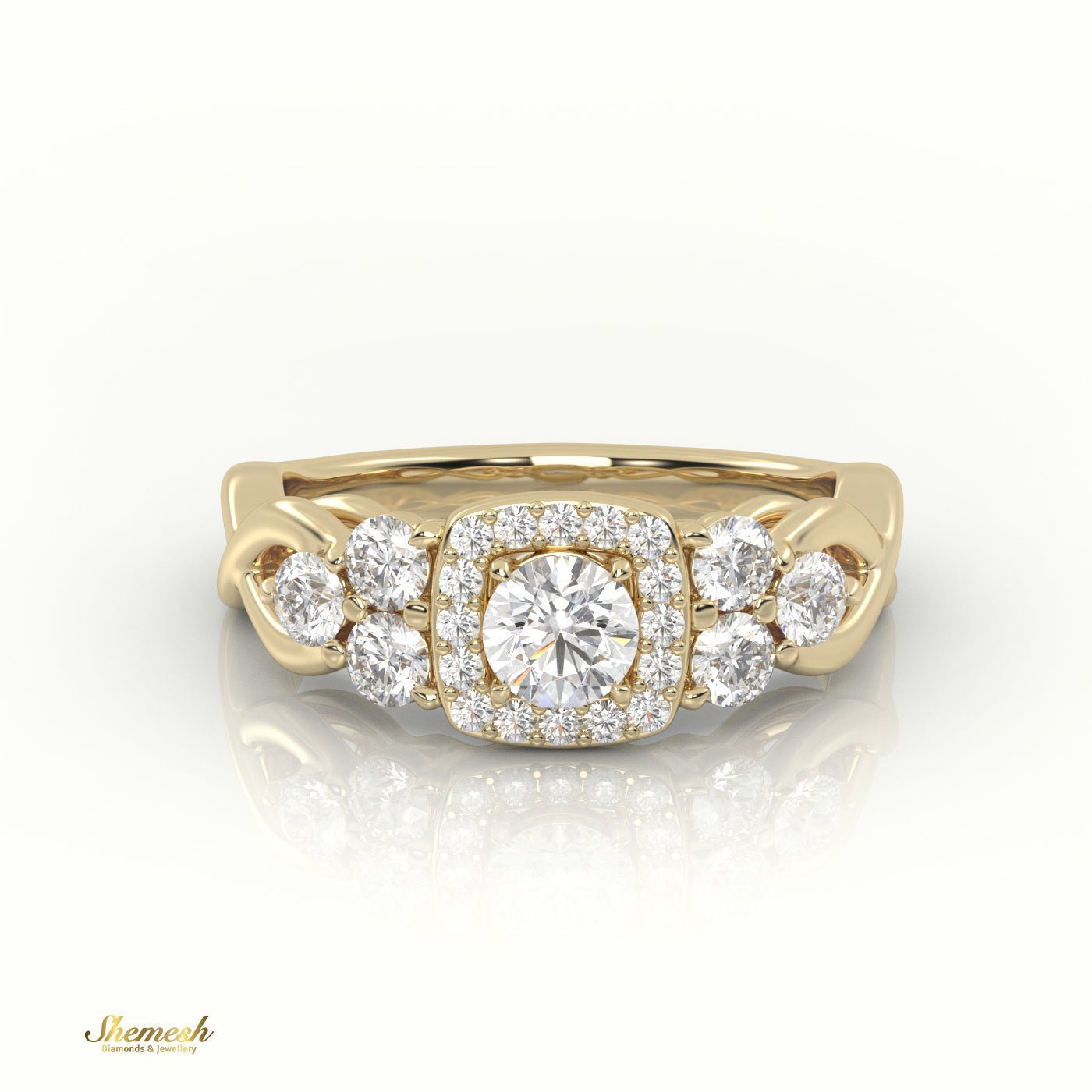 18K Gold 4 Prongs Round Diamond Halo Engagement Ring - shemesh_diamonds