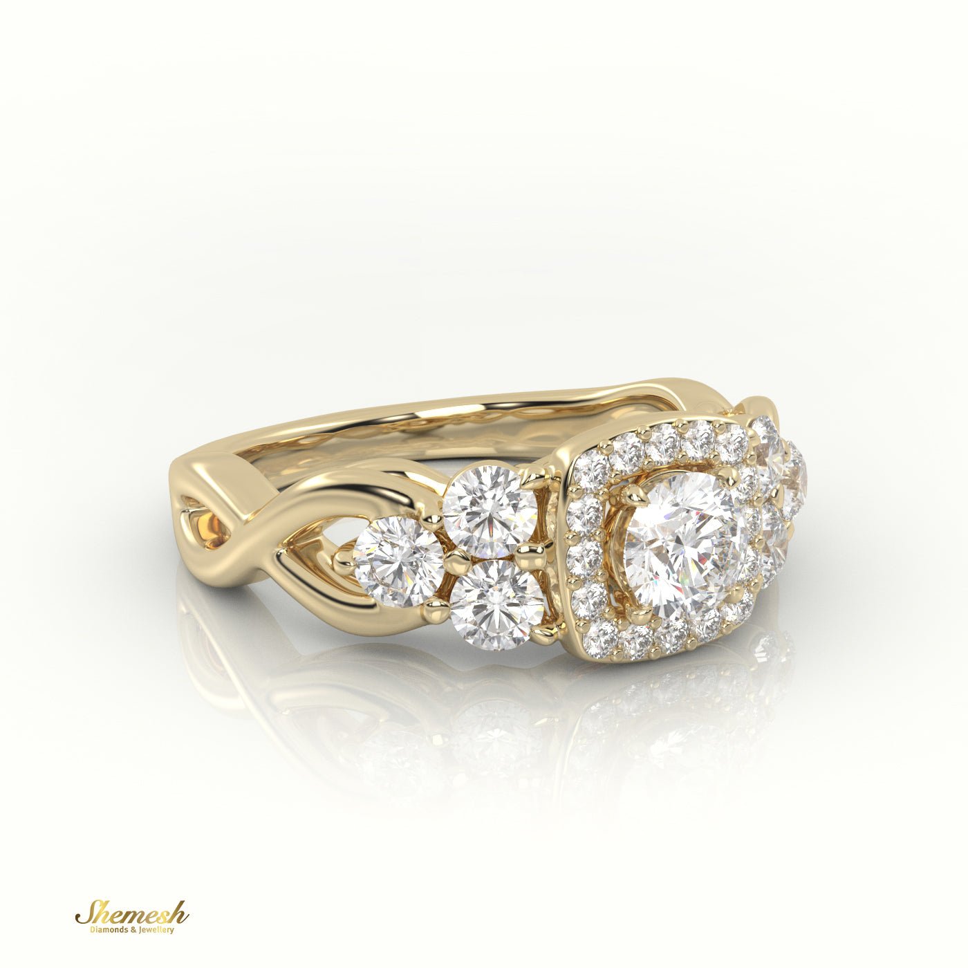 18K Gold 4 Prongs Round Diamond Halo Engagement Ring - shemesh_diamonds