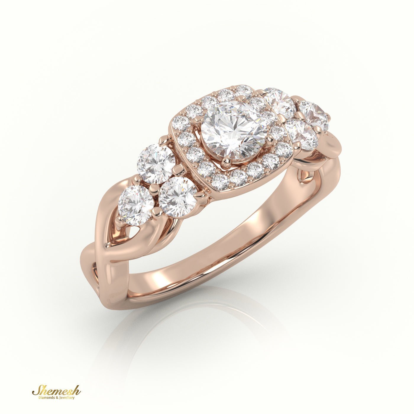 18K Gold 4 Prongs Round Diamond Halo Engagement Ring - shemesh_diamonds