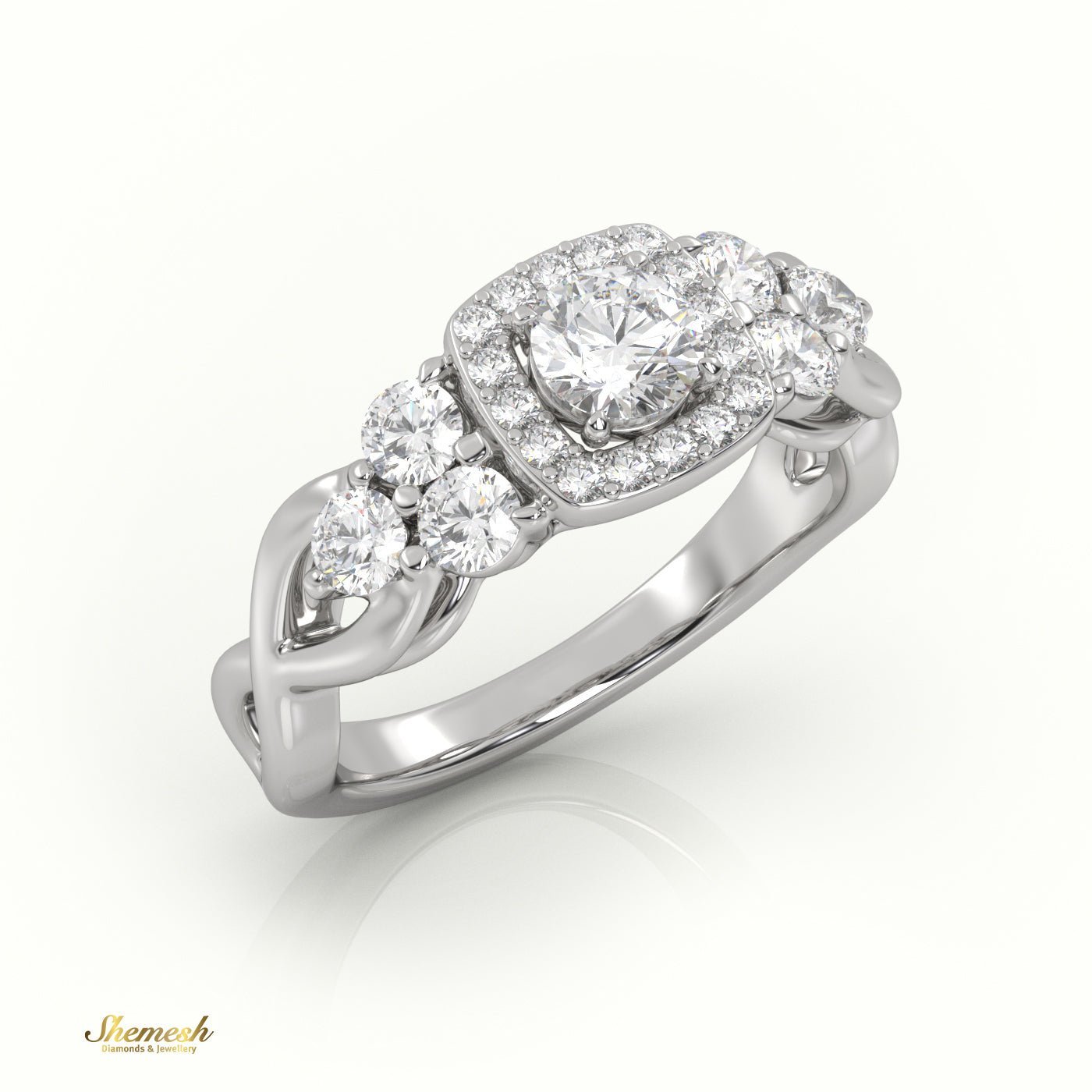 18K Gold 4 Prongs Round Diamond Halo Engagement Ring - shemesh_diamonds