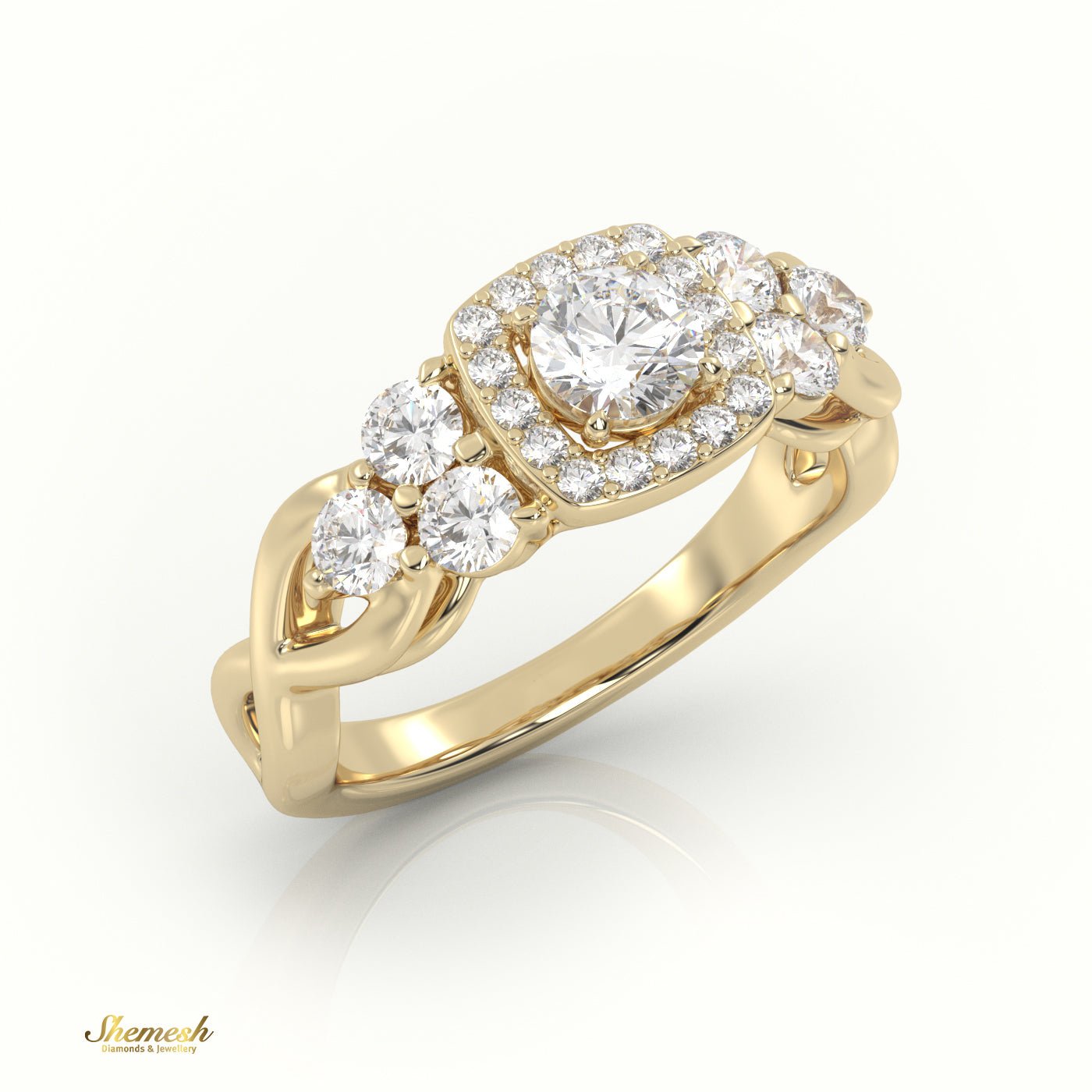 18K Gold 4 Prongs Round Diamond Halo Engagement Ring - shemesh_diamonds