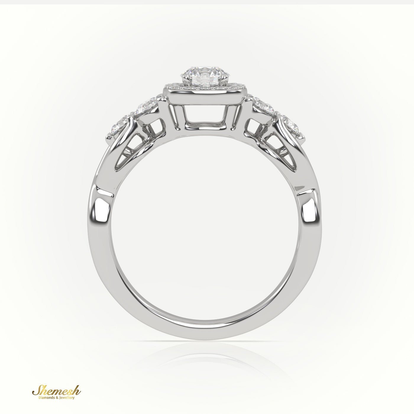 18K Gold 4 Prongs Round Diamond Halo Engagement Ring - shemesh_diamonds