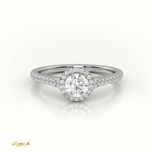 18K Gold 4 Prongs Round Cut Diamond Halo Engagement Ring with Side Stones - shemesh_diamonds