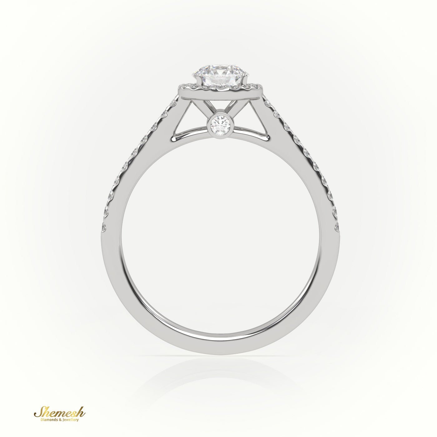 18K Gold 4 Prongs Round Cut Diamond Halo Engagement Ring with Side Stones - shemesh_diamonds