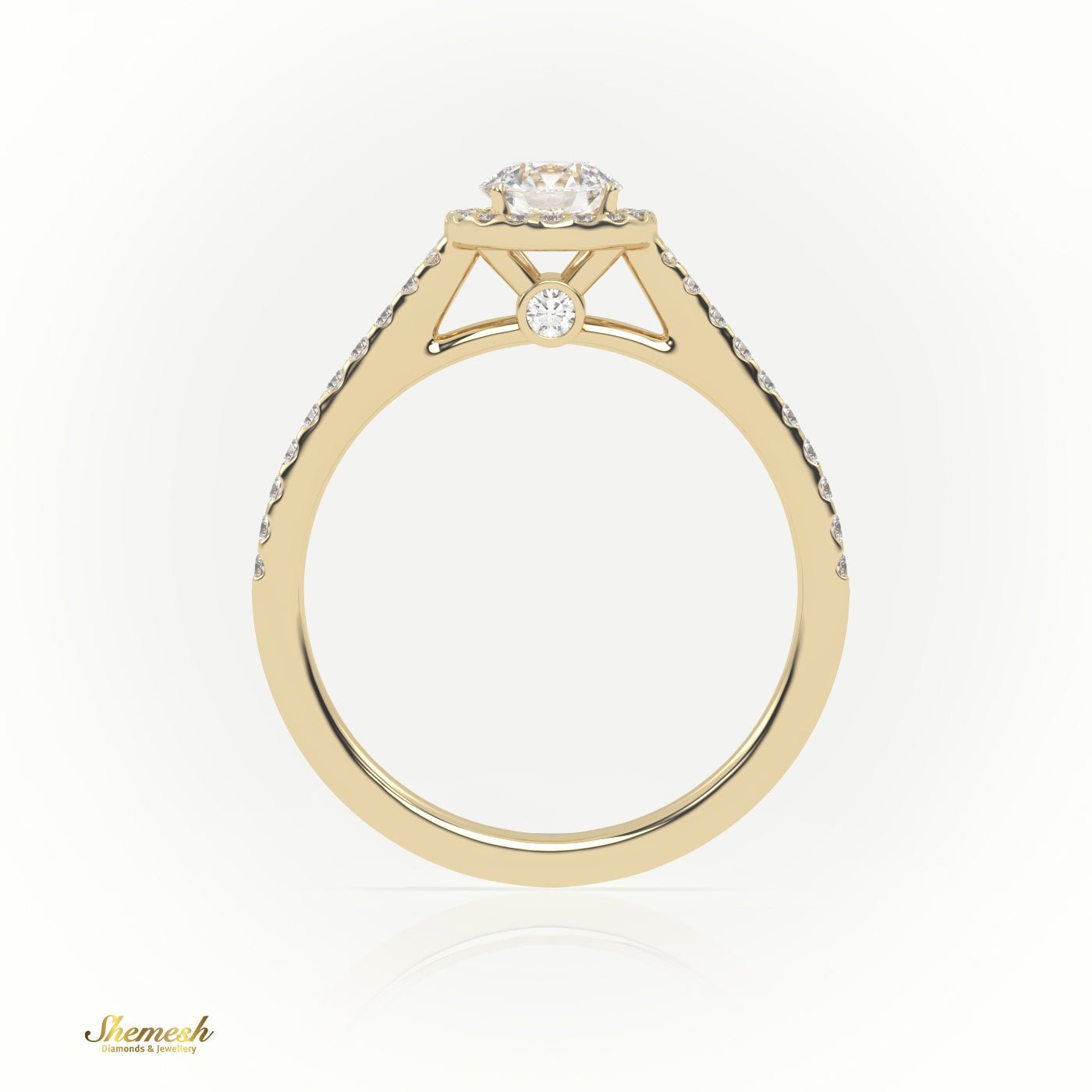 18K Gold 4 Prongs Round Cut Diamond Halo Engagement Ring with Side Stones - shemesh_diamonds