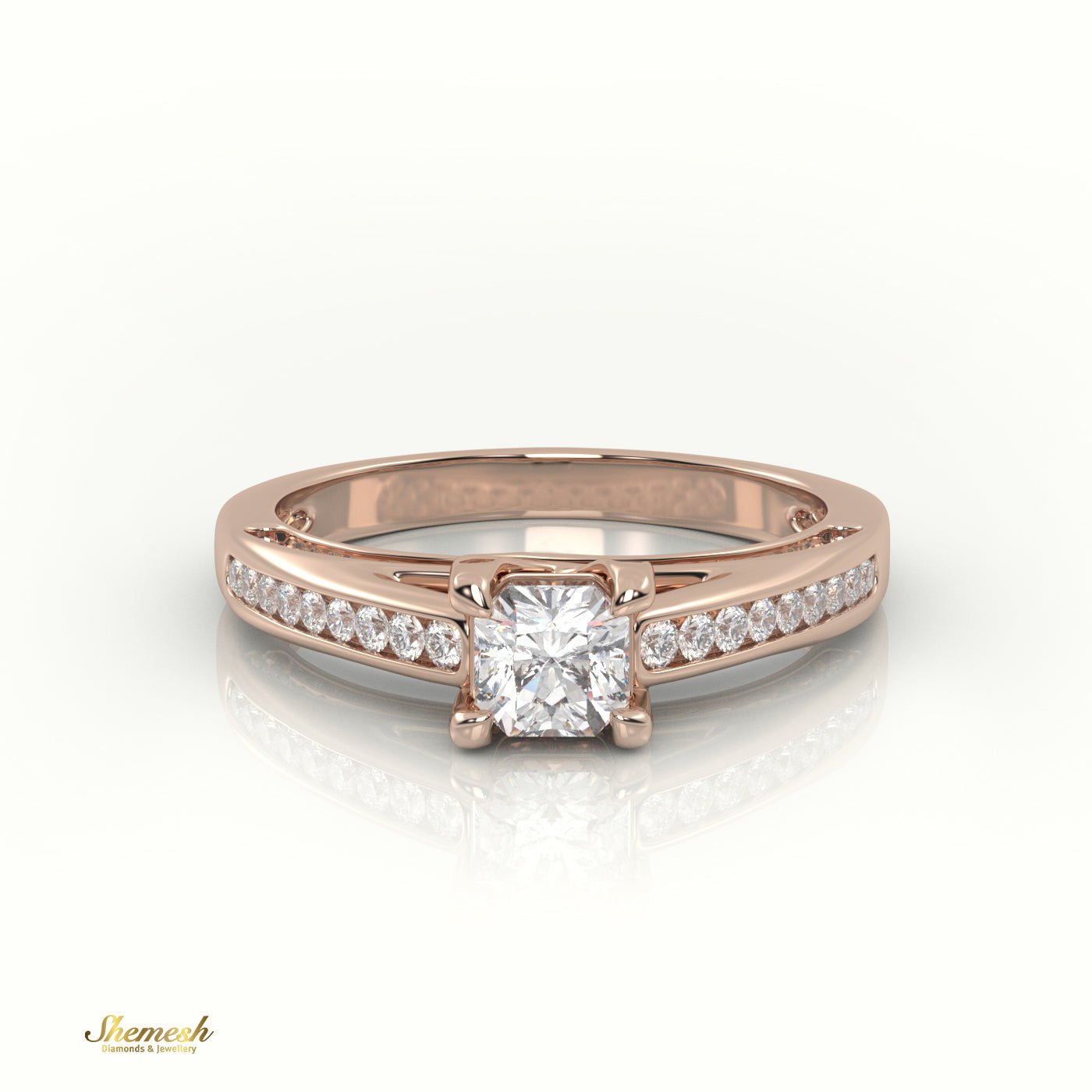 18K Gold Radiant Cut Diamond Engagement Ring with 4 TabProng and Channel Setting - shemesh_diamonds