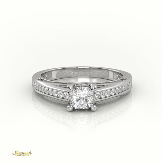 18K Gold Radiant Cut Diamond Engagement Ring with 4 TabProng and Channel Setting - shemesh_diamonds