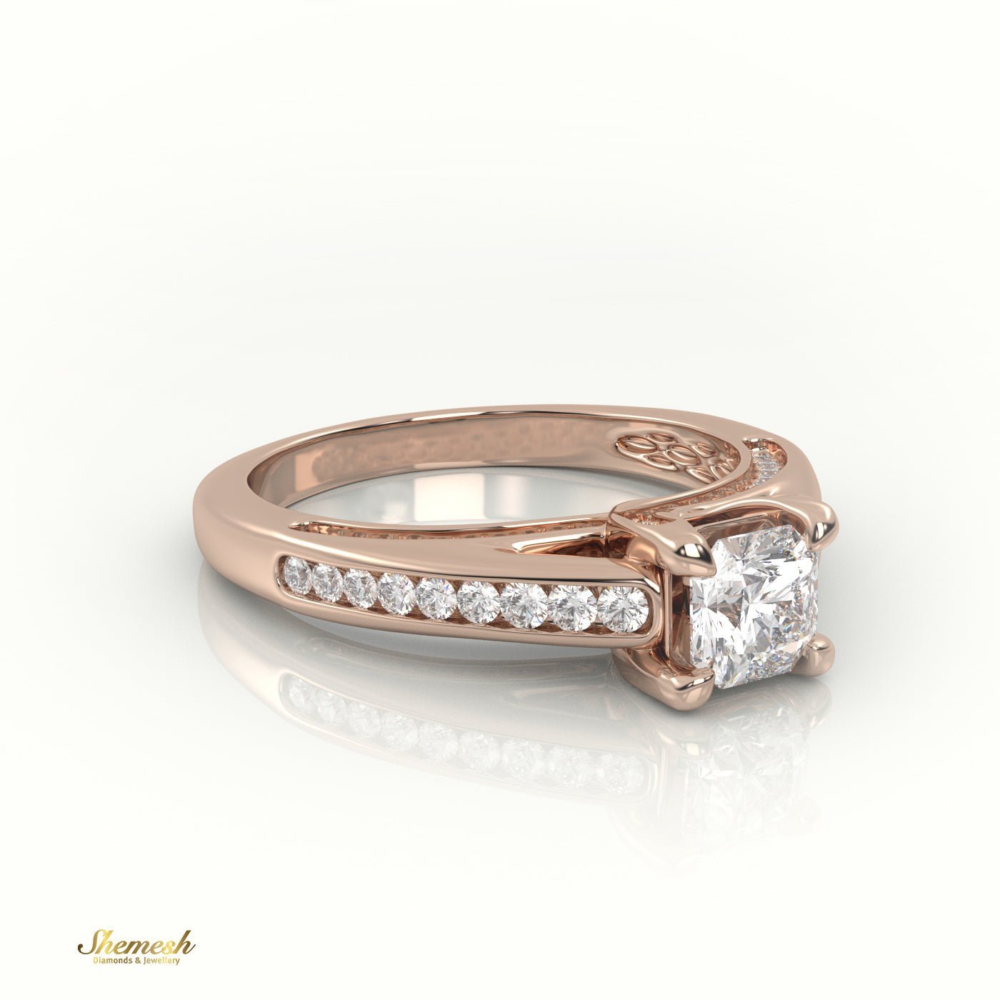 18K Gold Radiant Cut Diamond Engagement Ring with 4 TabProng and Channel Setting - shemesh_diamonds