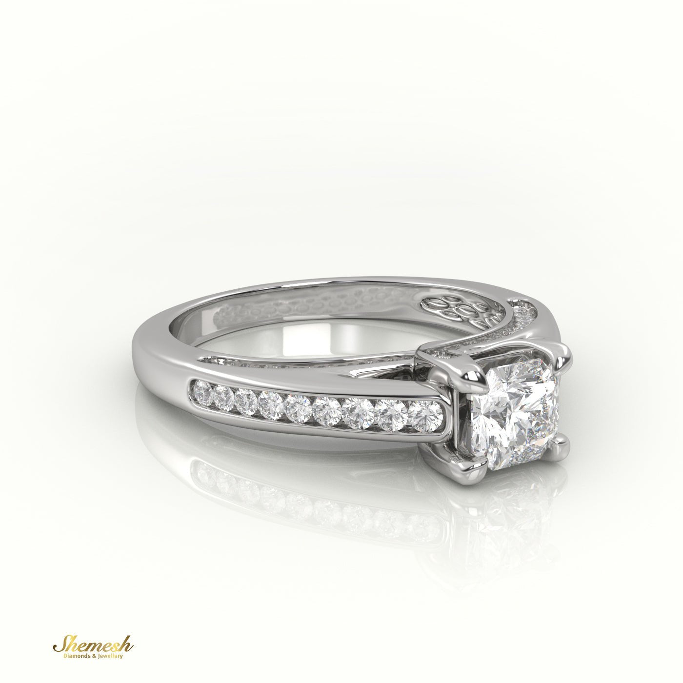 18K Gold Radiant Cut Diamond Engagement Ring with 4 TabProng and Channel Setting - shemesh_diamonds