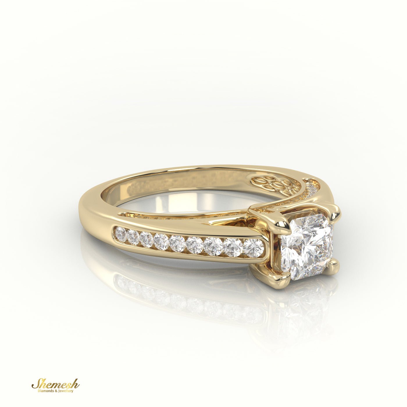 18K Gold Radiant Cut Diamond Engagement Ring with 4 TabProng and Channel Setting - shemesh_diamonds