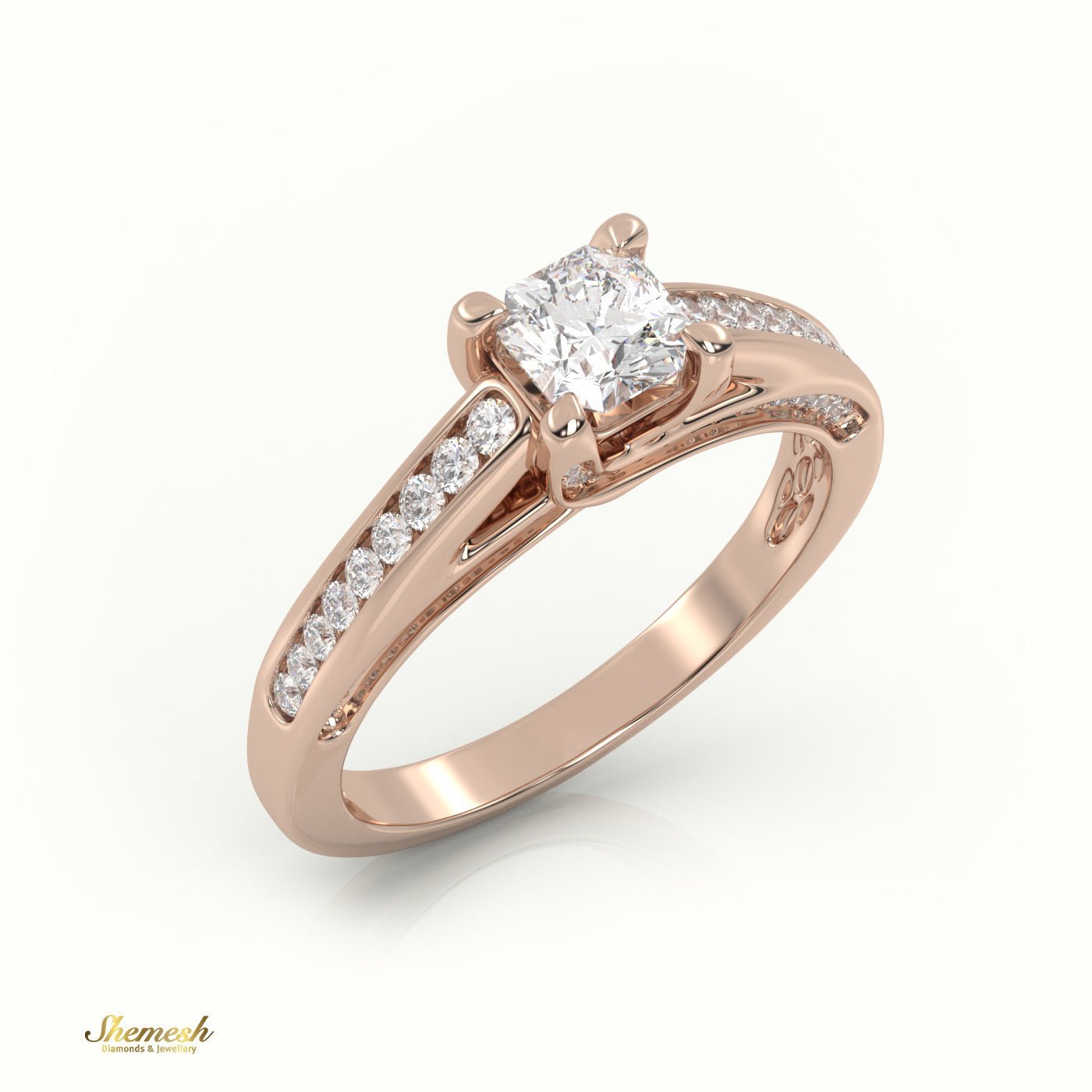 18K Gold Radiant Cut Diamond Engagement Ring with 4 TabProng and Channel Setting - shemesh_diamonds