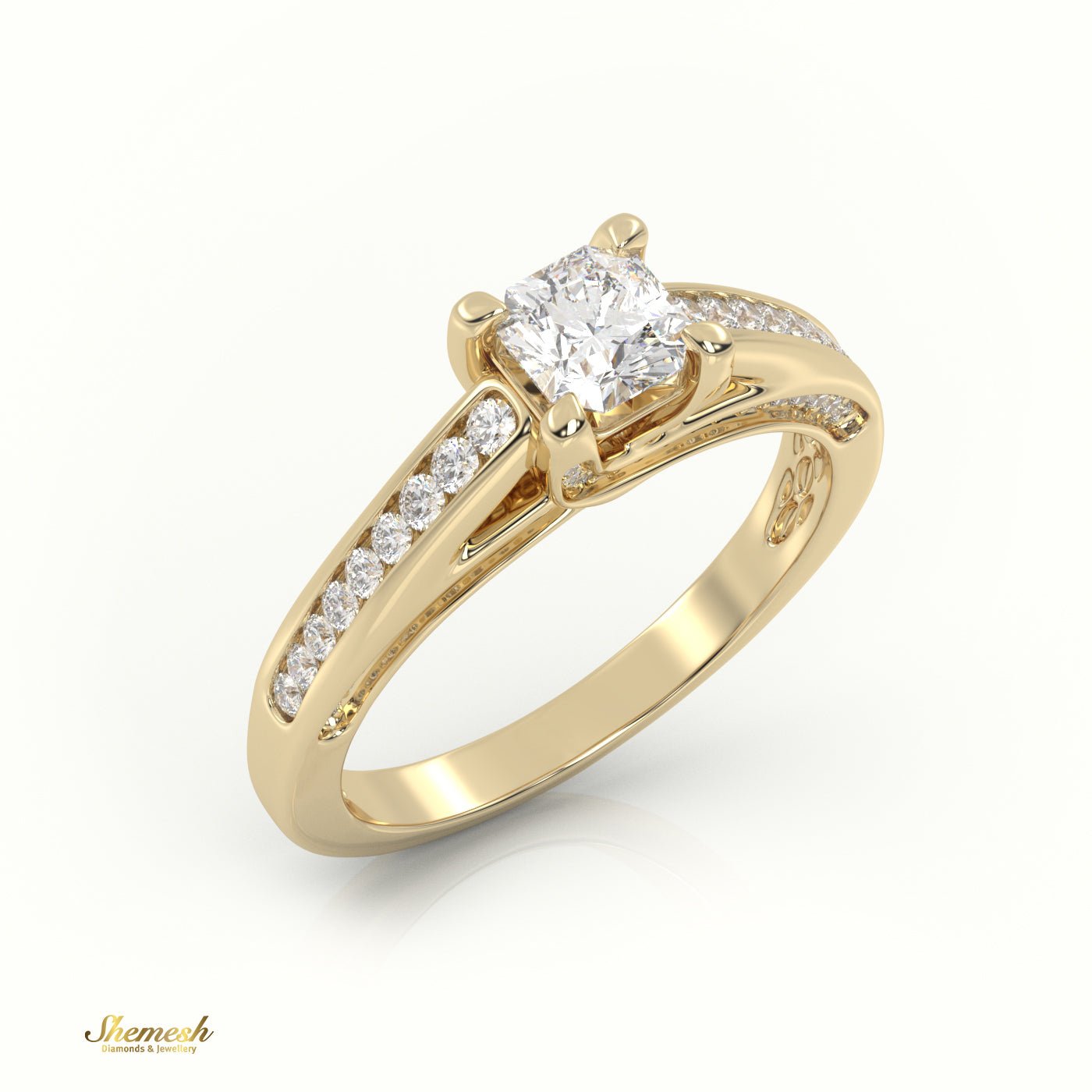 18K Gold Radiant Cut Diamond Engagement Ring with 4 TabProng and Channel Setting - shemesh_diamonds