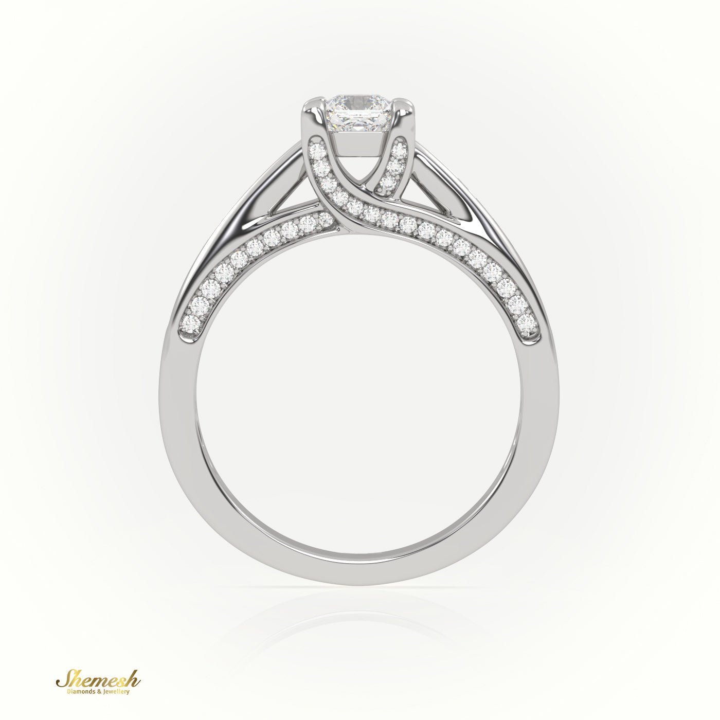 18K Gold Radiant Cut Diamond Engagement Ring with 4 TabProng and Channel Setting - shemesh_diamonds