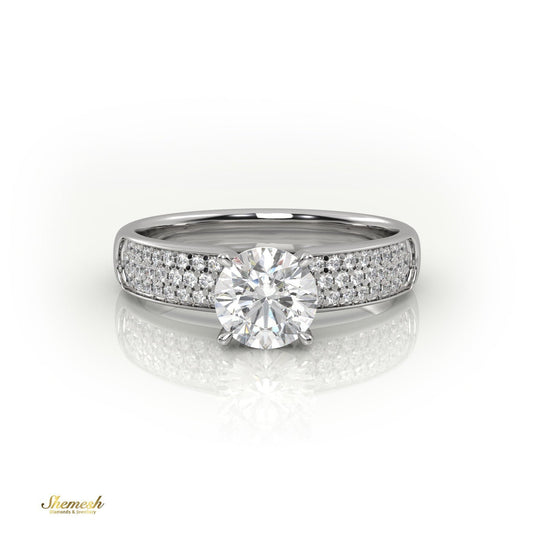 18K Gold 4 Prongs Round Diamond Soliatire Engagement Ring with 3 Row Pave Set Band - shemesh_diamonds