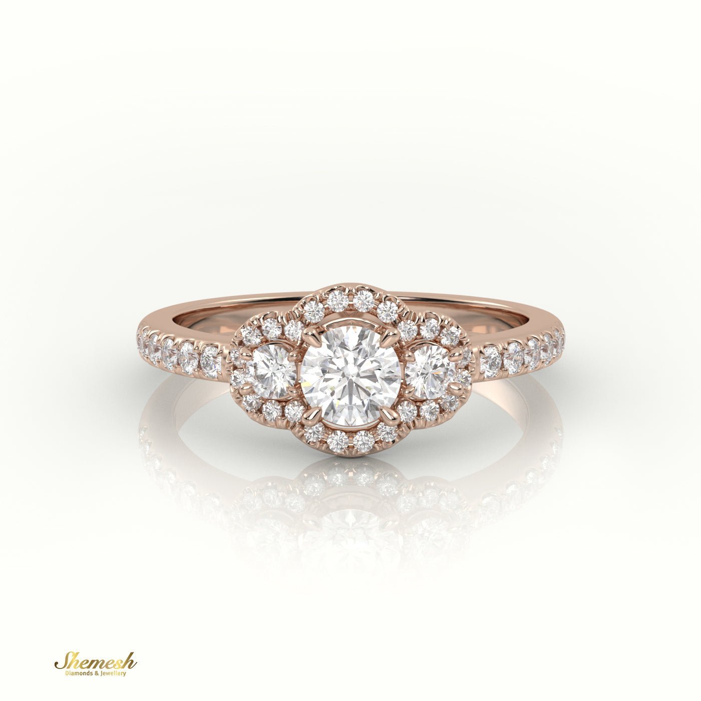 18K Gold Round Cut Diamond Side Stone Engagement Ring - shemesh_diamonds