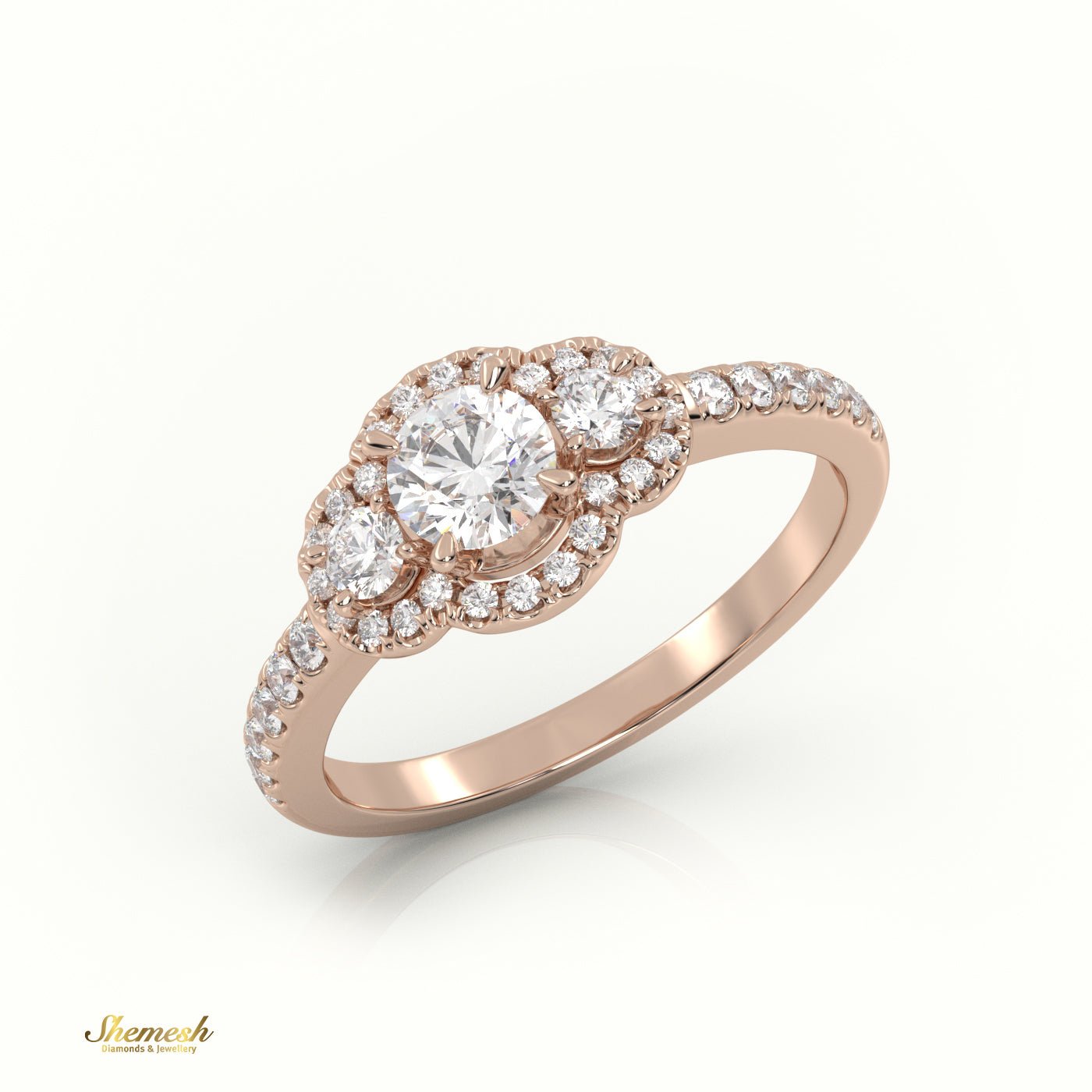 18K Gold Round Cut Diamond Side Stone Engagement Ring - shemesh_diamonds