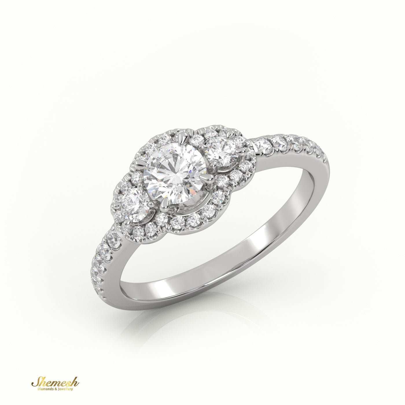 18K Gold Round Cut Diamond Side Stone Engagement Ring - shemesh_diamonds