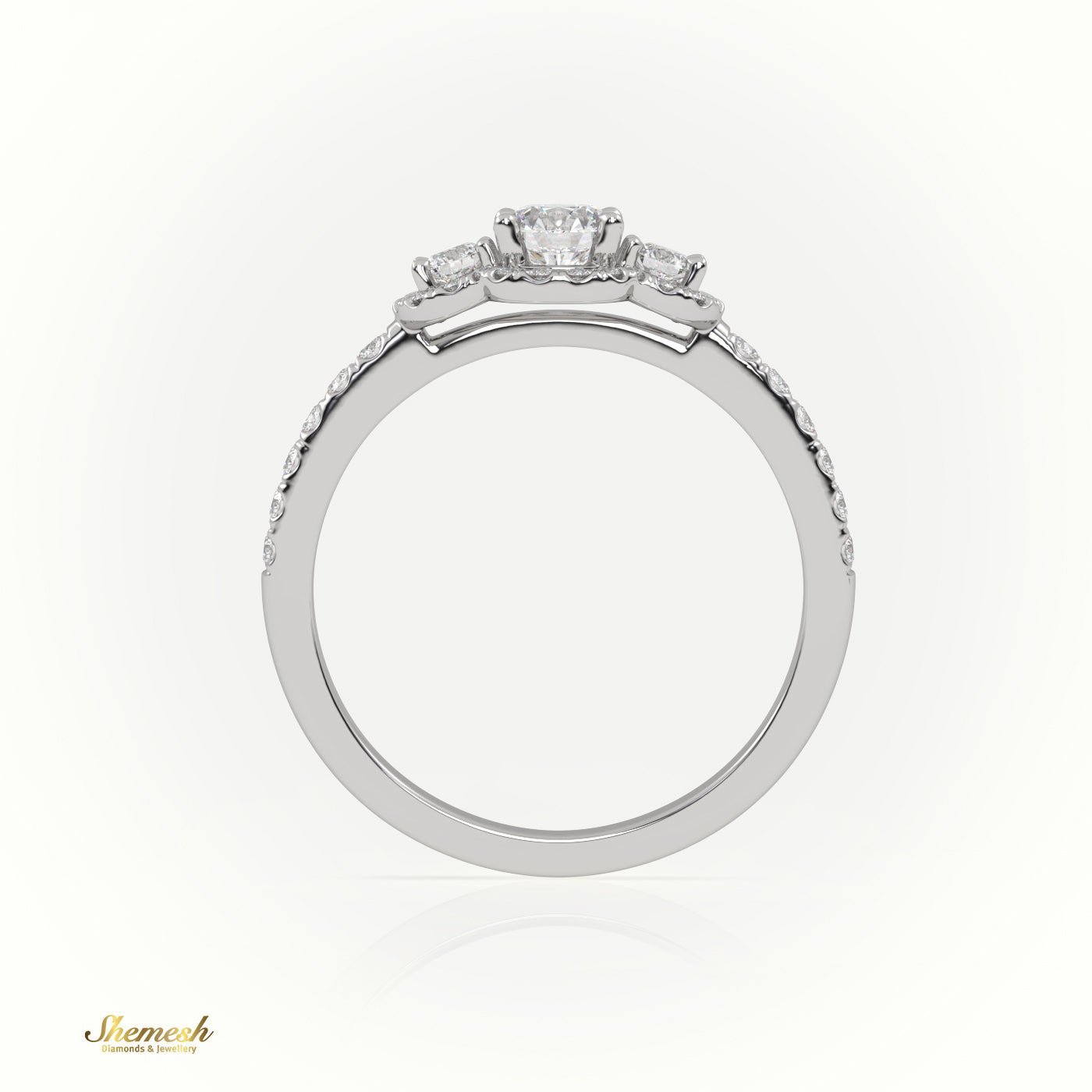 18K Gold Round Cut Diamond Side Stone Engagement Ring - shemesh_diamonds