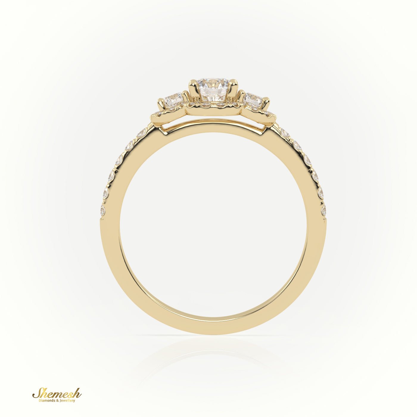 18K Gold Round Cut Diamond Side Stone Engagement Ring - shemesh_diamonds