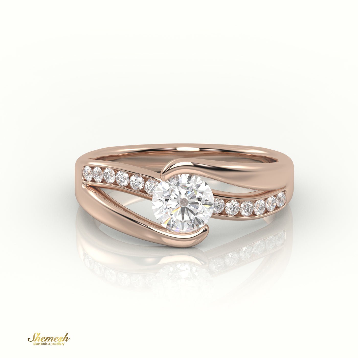 18K Gold Round Cut Diamond Swirl Design Engagement Ring - shemesh_diamonds