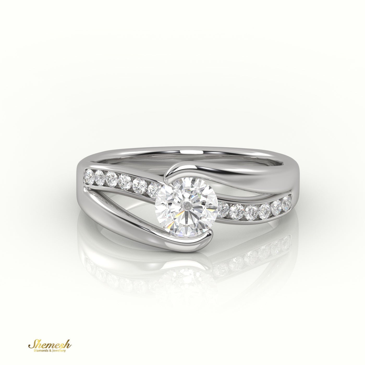 18K Gold Round Cut Diamond Swirl Design Engagement Ring - shemesh_diamonds