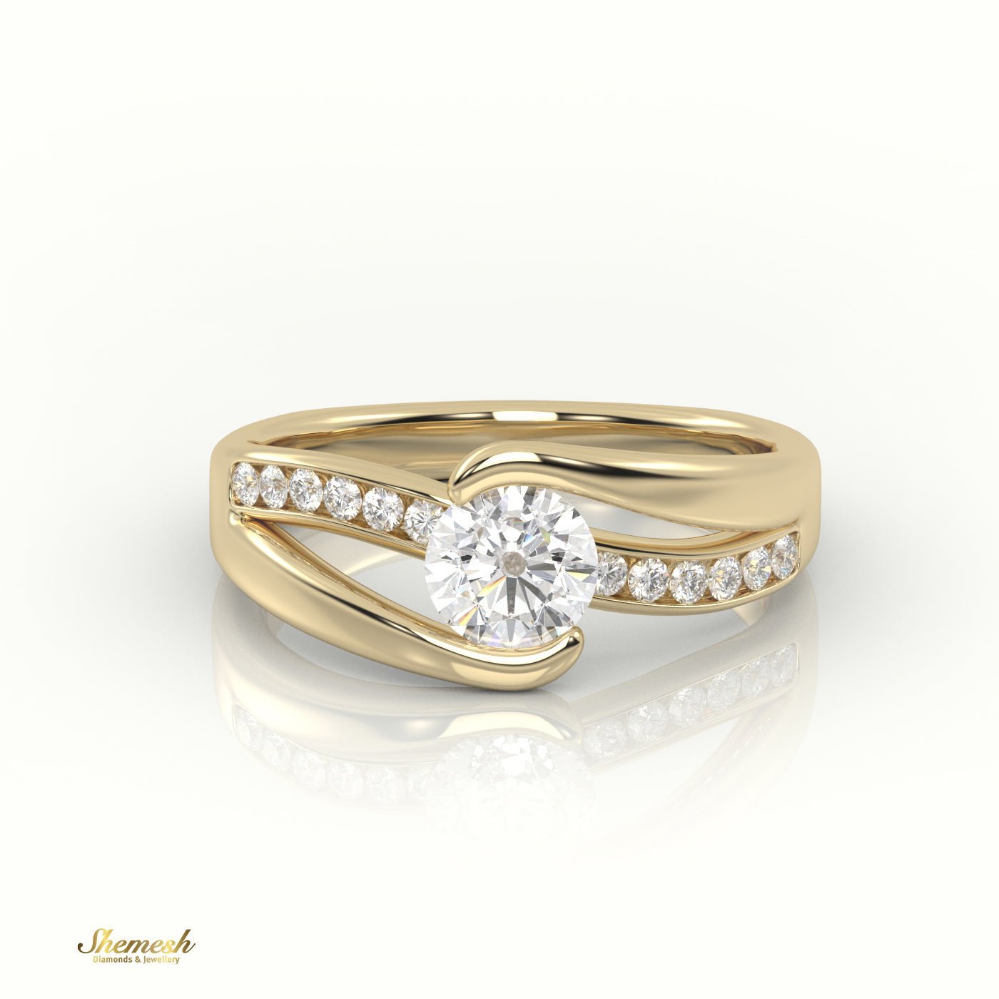 18K Gold Round Cut Diamond Swirl Design Engagement Ring - shemesh_diamonds