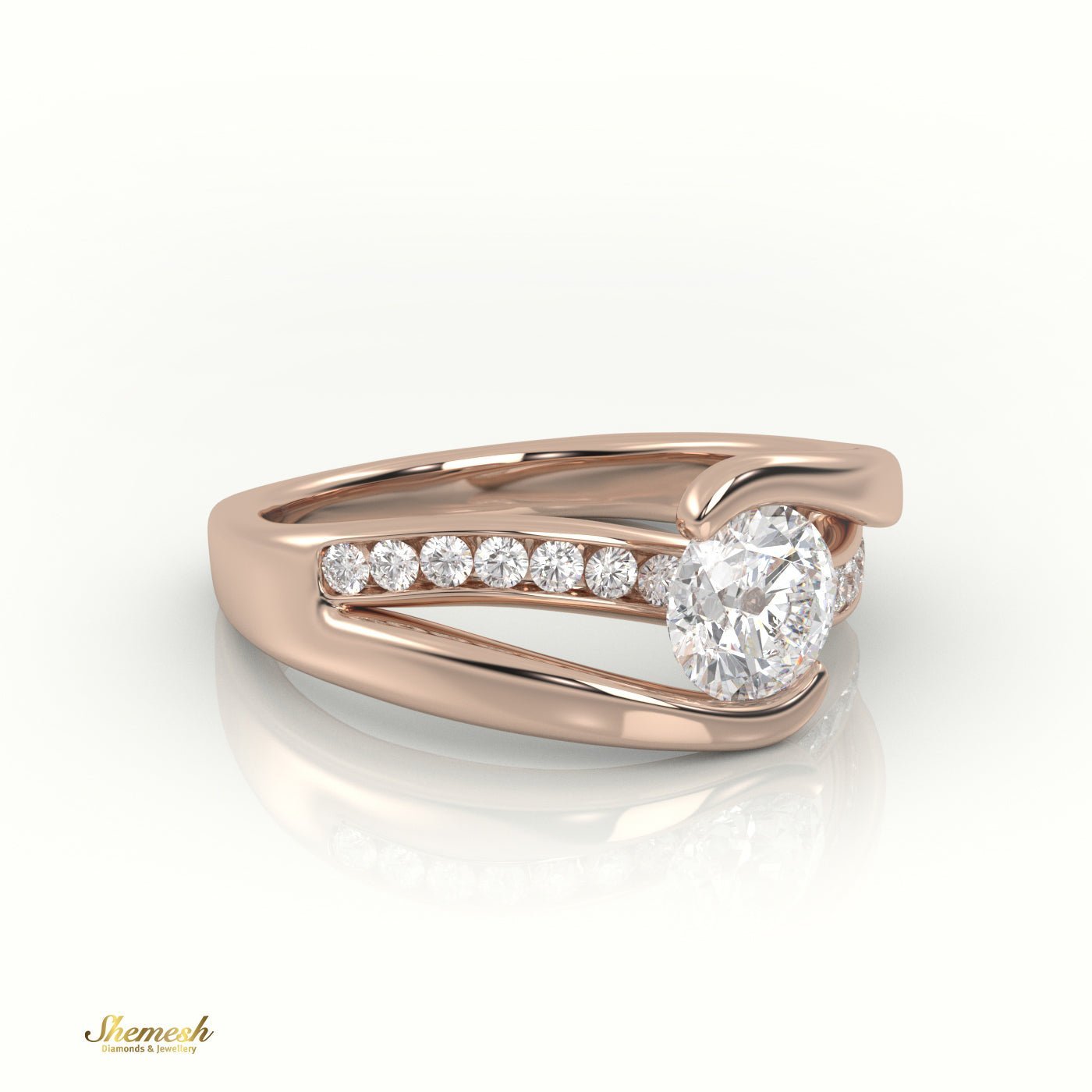 18K Gold Round Cut Diamond Swirl Design Engagement Ring - shemesh_diamonds