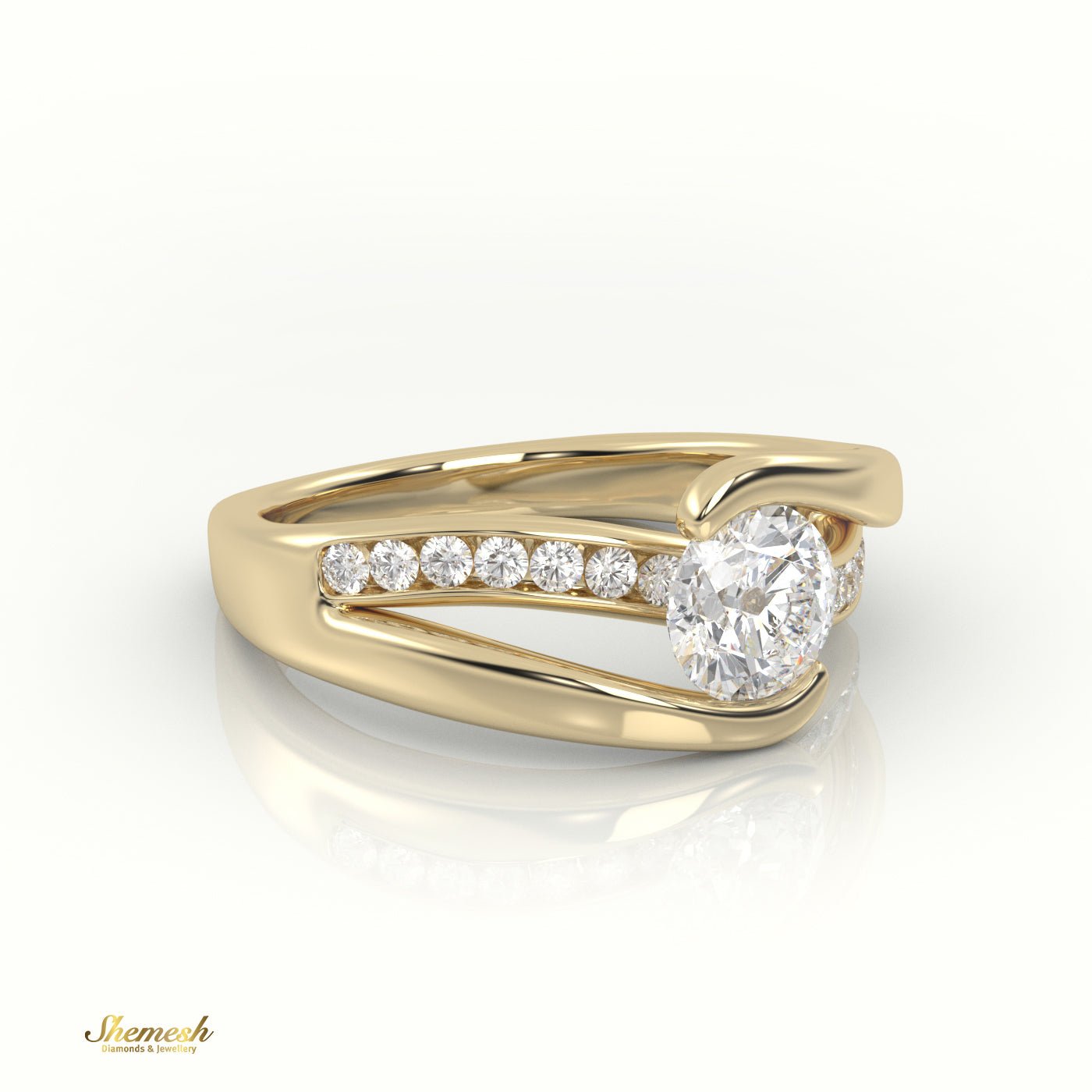 18K Gold Round Cut Diamond Swirl Design Engagement Ring - shemesh_diamonds