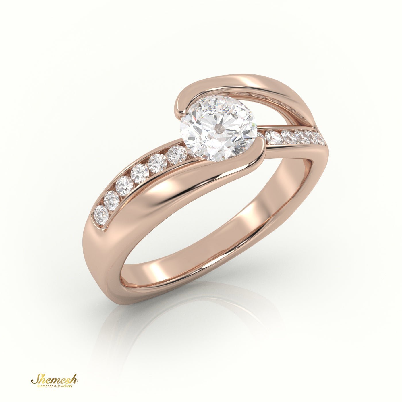 18K Gold Round Cut Diamond Swirl Design Engagement Ring - shemesh_diamonds