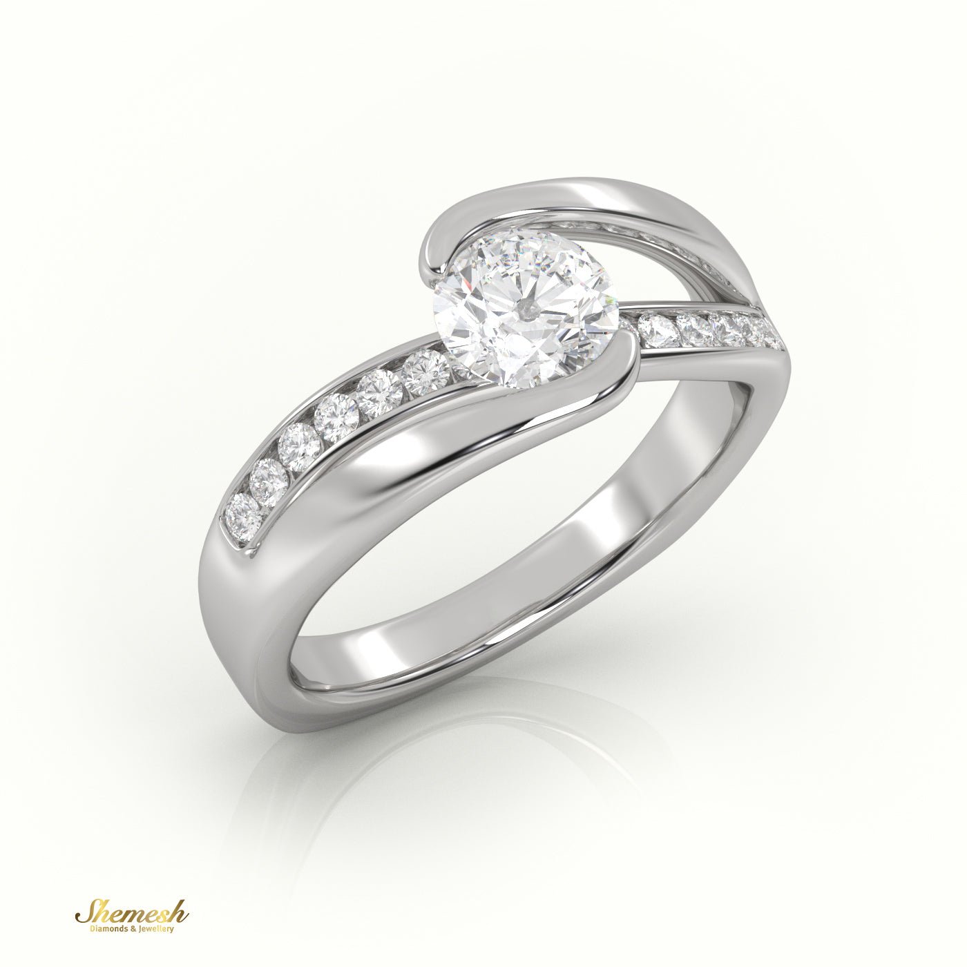 18K Gold Round Cut Diamond Swirl Design Engagement Ring - shemesh_diamonds