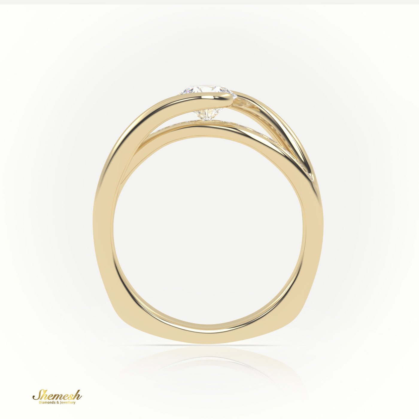 18K Gold Round Cut Diamond Swirl Design Engagement Ring - shemesh_diamonds