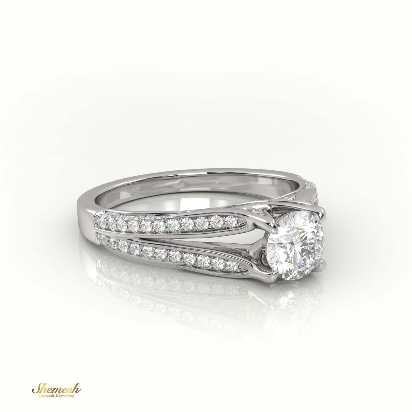 18K Gold Round Cut Diamond 4 - Prong Vintage Engagement Ring - shemesh_diamonds