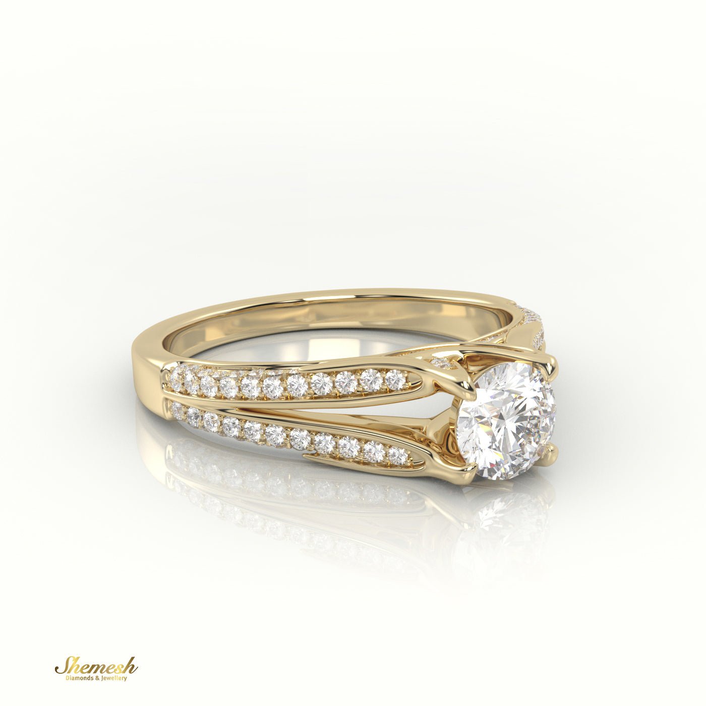 18K Gold Round Cut Diamond 4 - Prong Vintage Engagement Ring - shemesh_diamonds