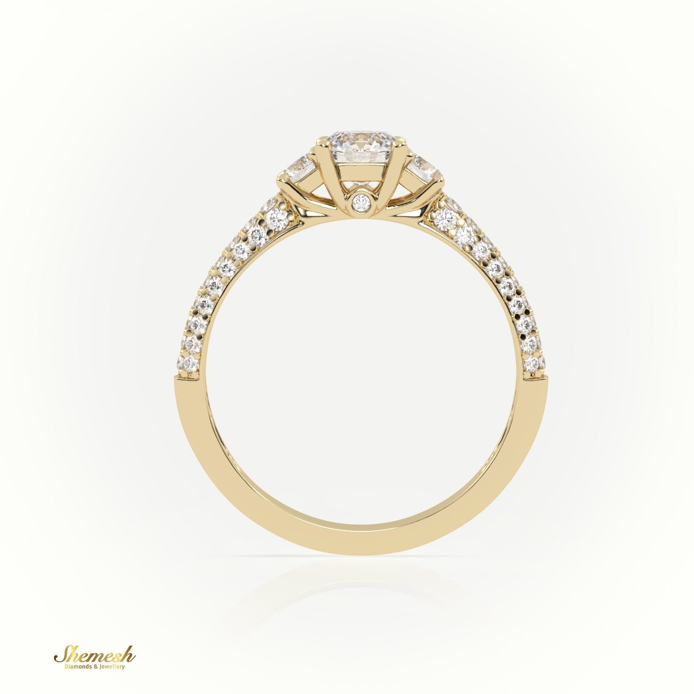 18K Gold Round Cut Diamond Side Stones Double Pave Setting Engagement Ring - shemesh_diamonds