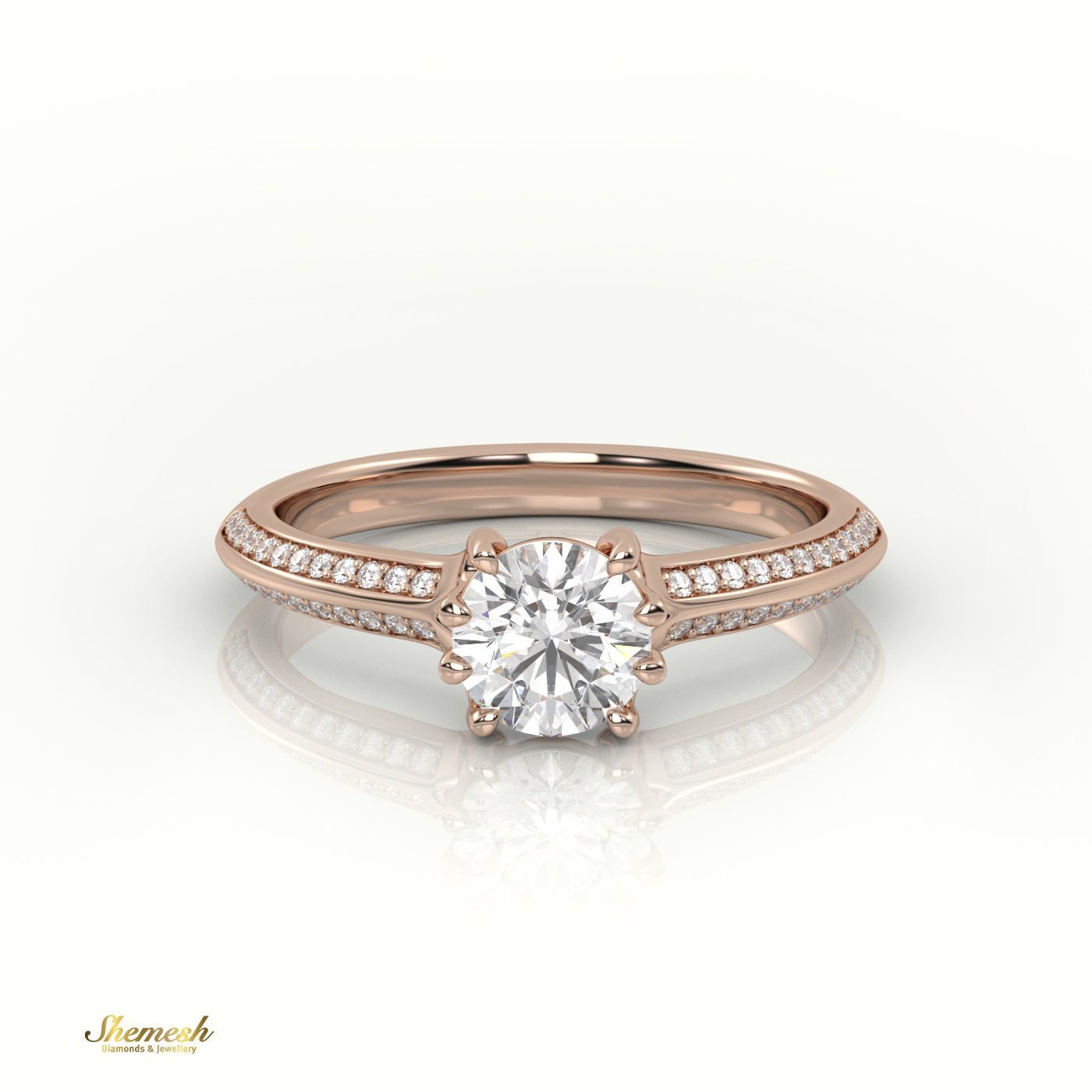 18K Gold Round - Cut Diamond Engagement Ring with 8 Prongs and Double Channel Setting - shemesh_diamonds