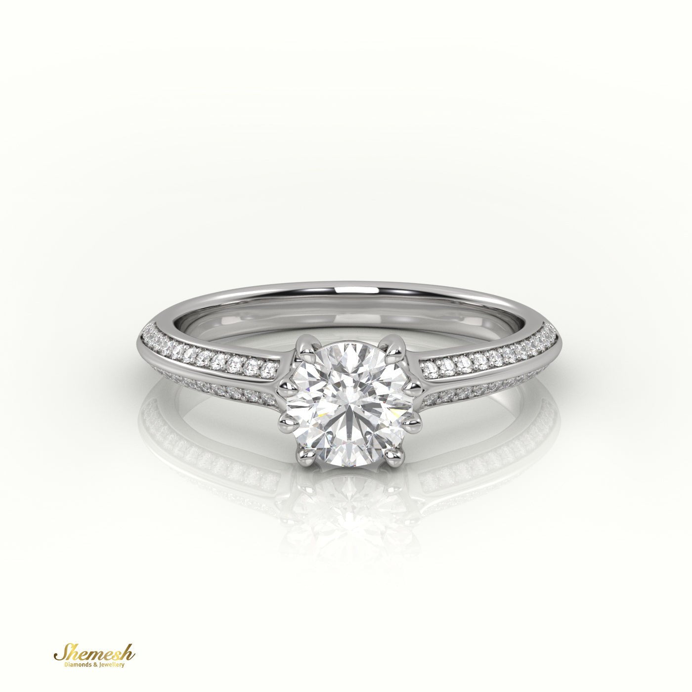 18K Gold Round - Cut Diamond Engagement Ring with 8 Prongs and Double Channel Setting - shemesh_diamonds