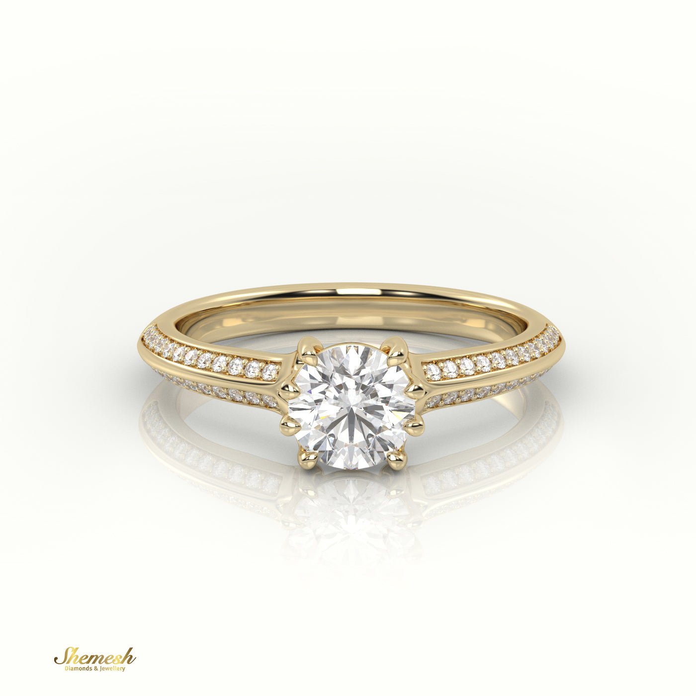 18K Gold Round - Cut Diamond Engagement Ring with 8 Prongs and Double Channel Setting - shemesh_diamonds