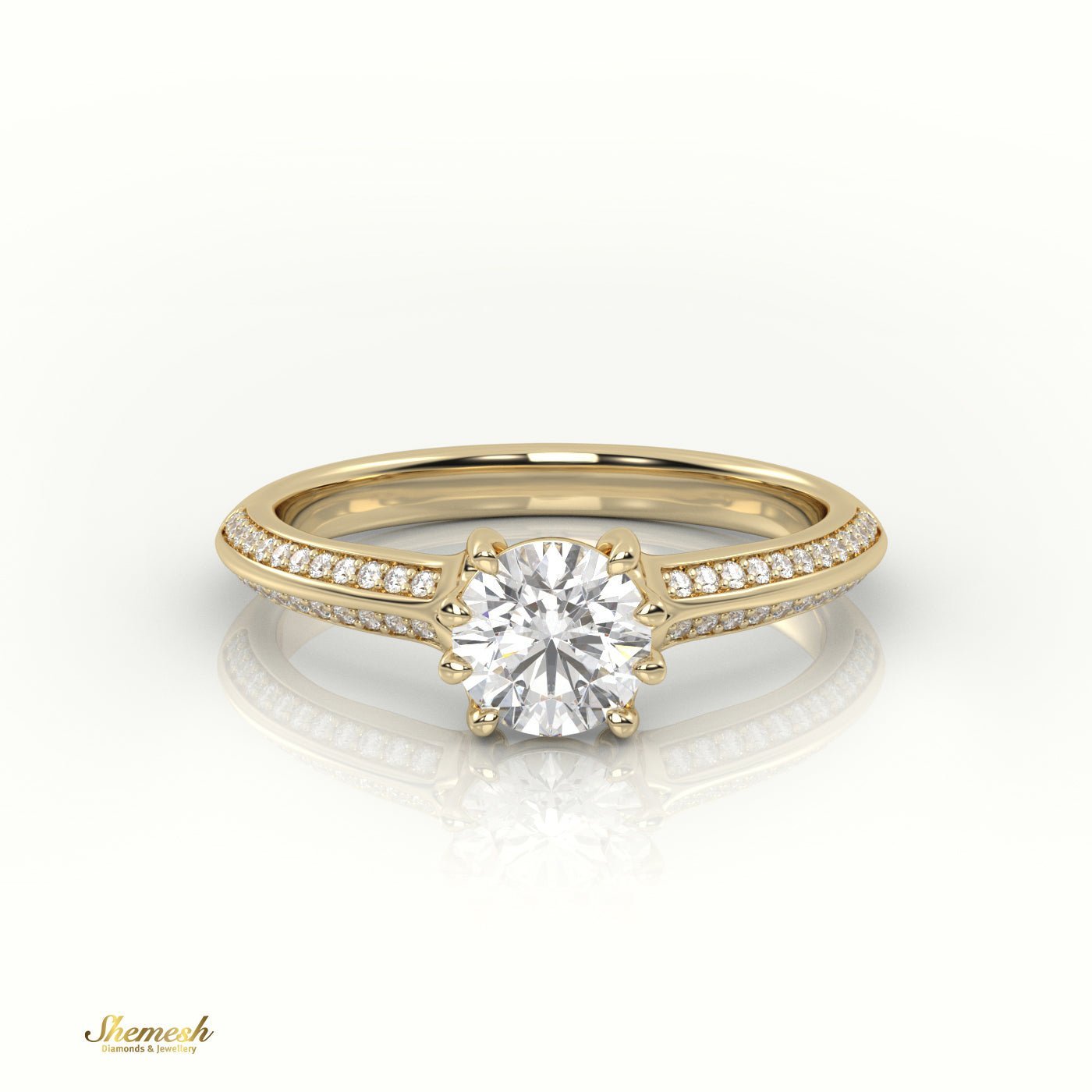 18K Gold Round - Cut Diamond Engagement Ring with 8 Prongs and Double Channel Setting - shemesh_diamonds