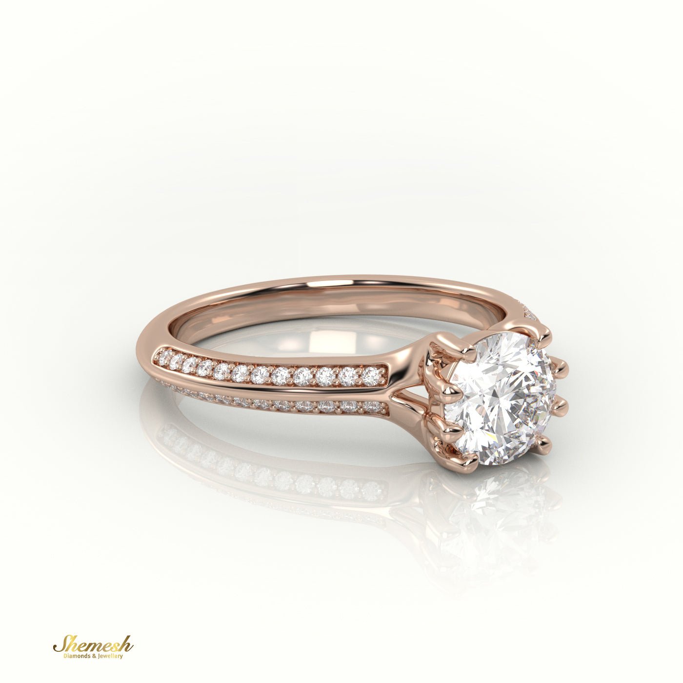 18K Gold Round - Cut Diamond Engagement Ring with 8 Prongs and Double Channel Setting - shemesh_diamonds