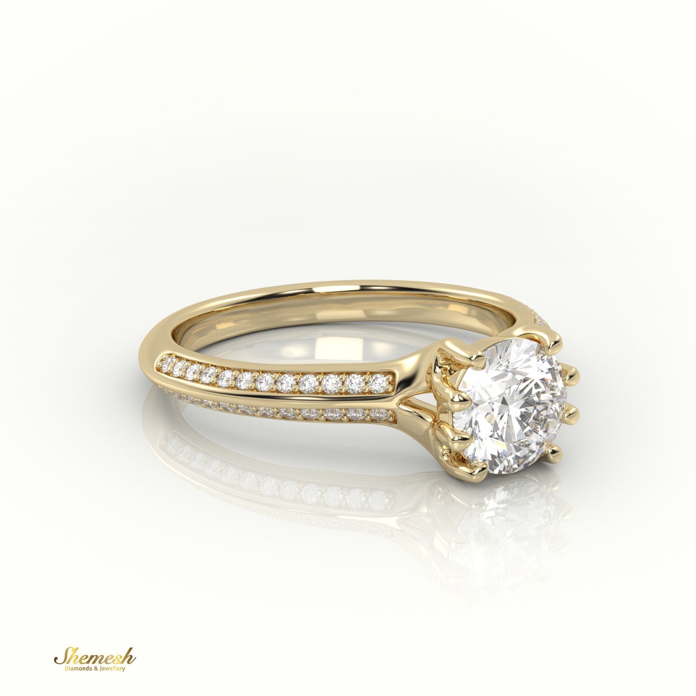 18K Gold Round - Cut Diamond Engagement Ring with 8 Prongs and Double Channel Setting - shemesh_diamonds