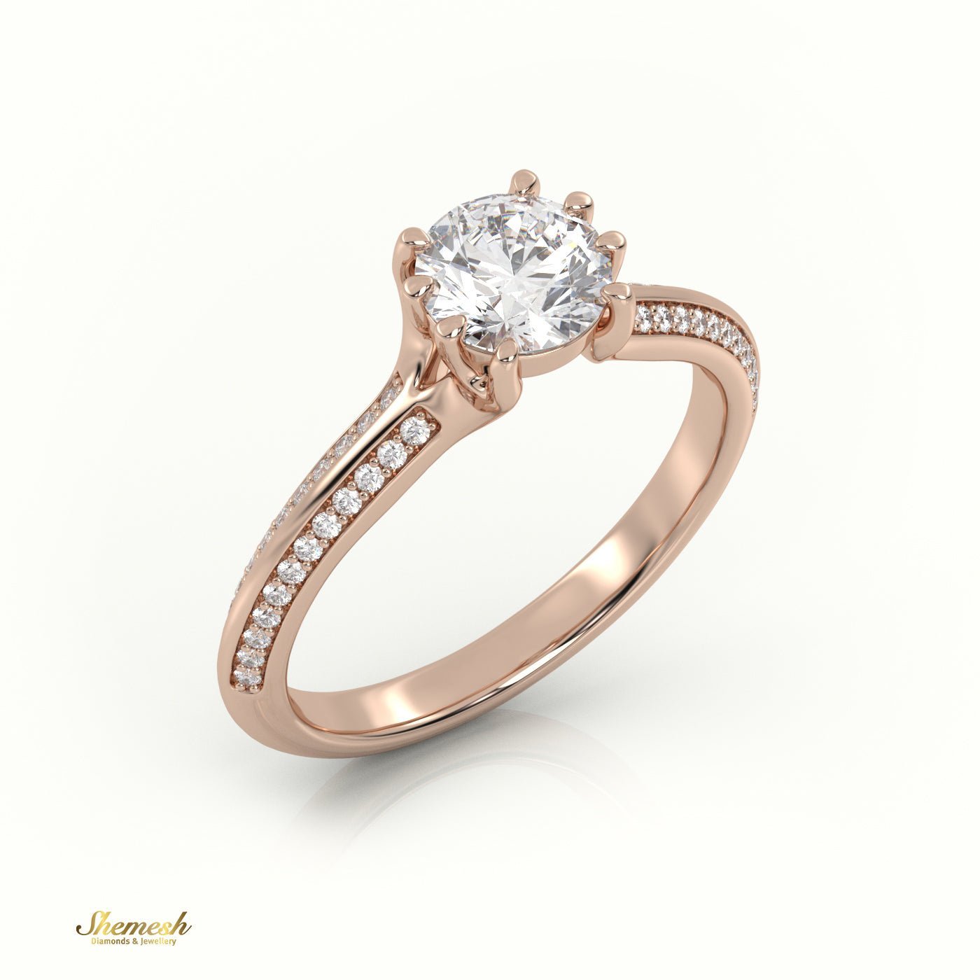 18K Gold Round - Cut Diamond Engagement Ring with 8 Prongs and Double Channel Setting - shemesh_diamonds