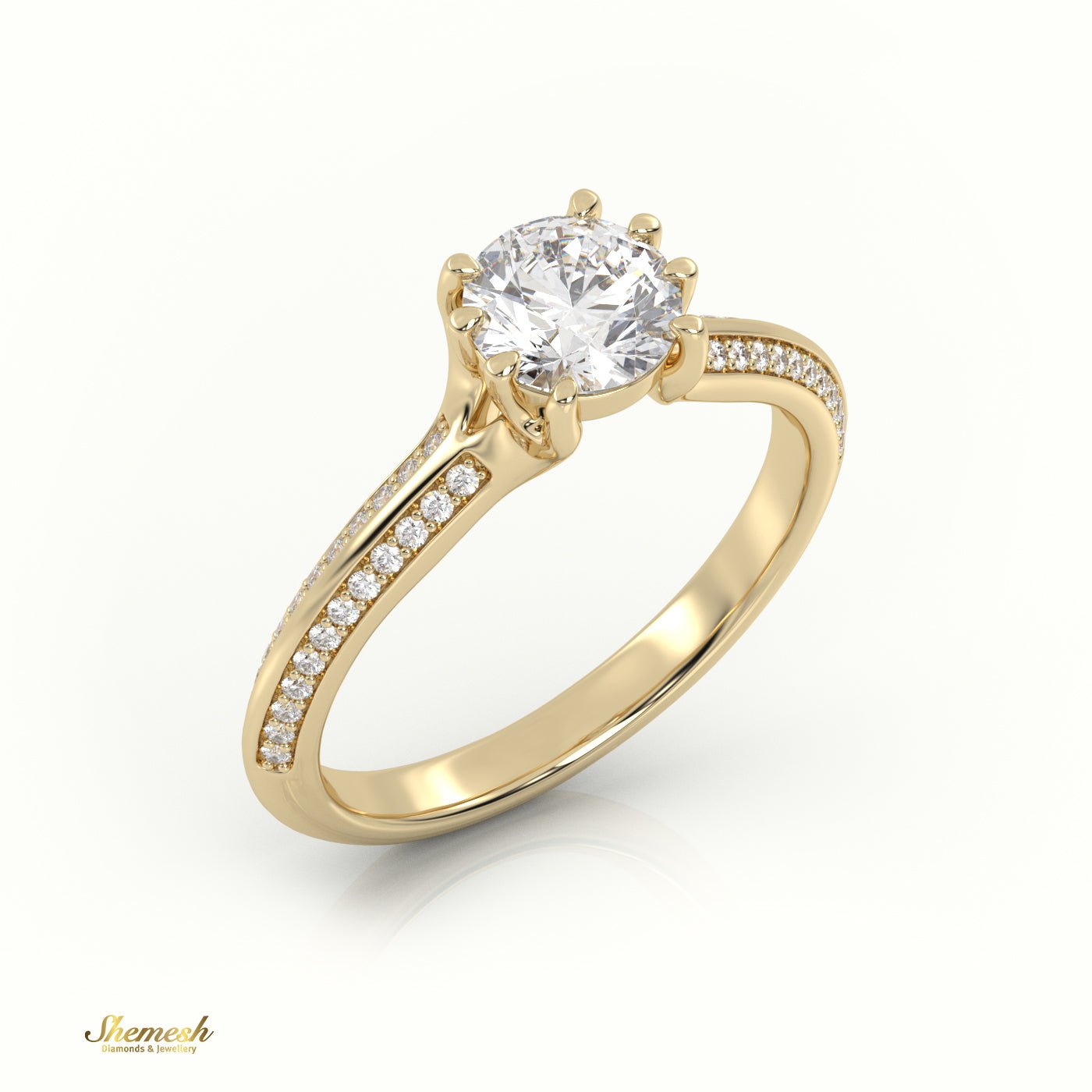 18K Gold Round - Cut Diamond Engagement Ring with 8 Prongs and Double Channel Setting - shemesh_diamonds