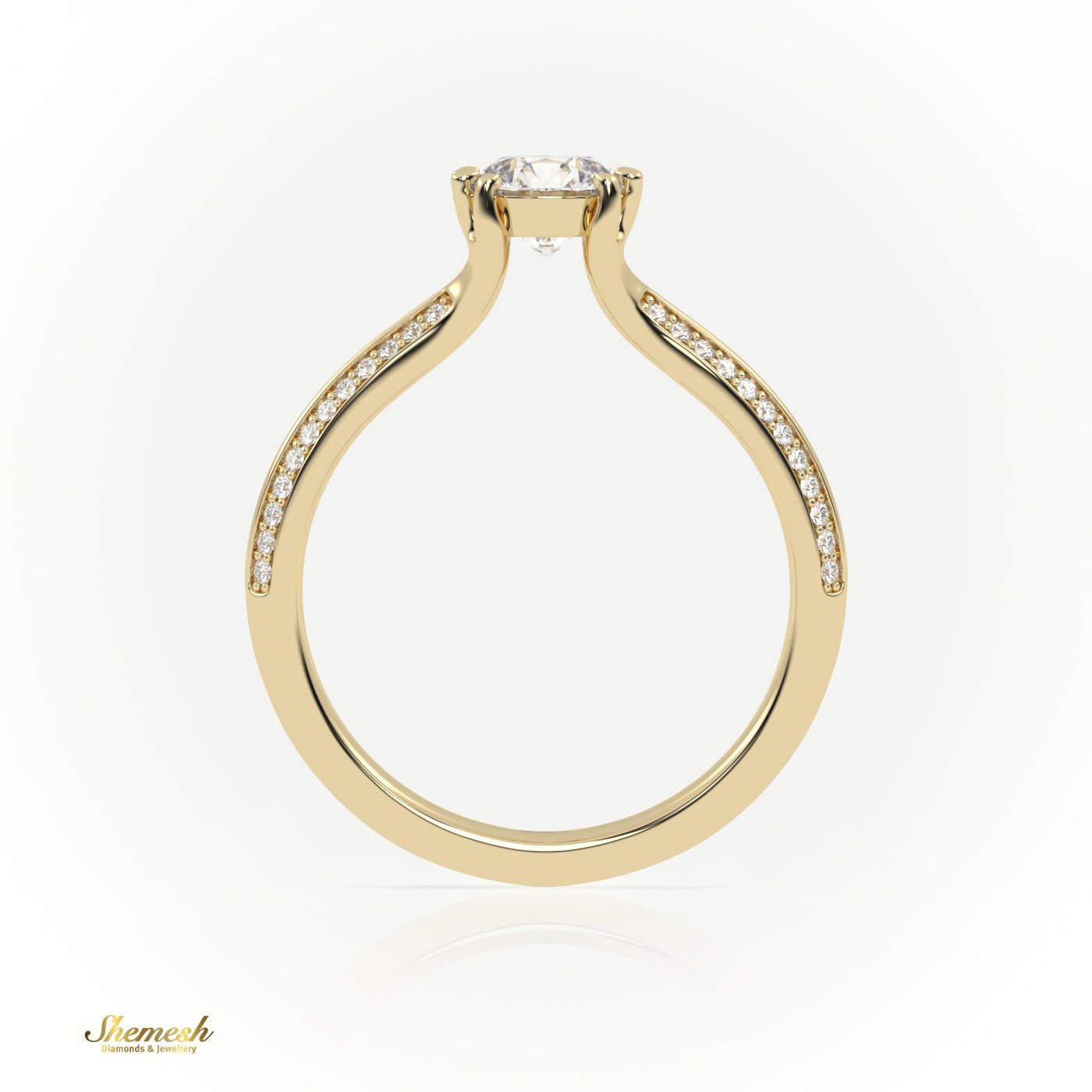 18K Gold Round - Cut Diamond Engagement Ring with 8 Prongs and Double Channel Setting - shemesh_diamonds