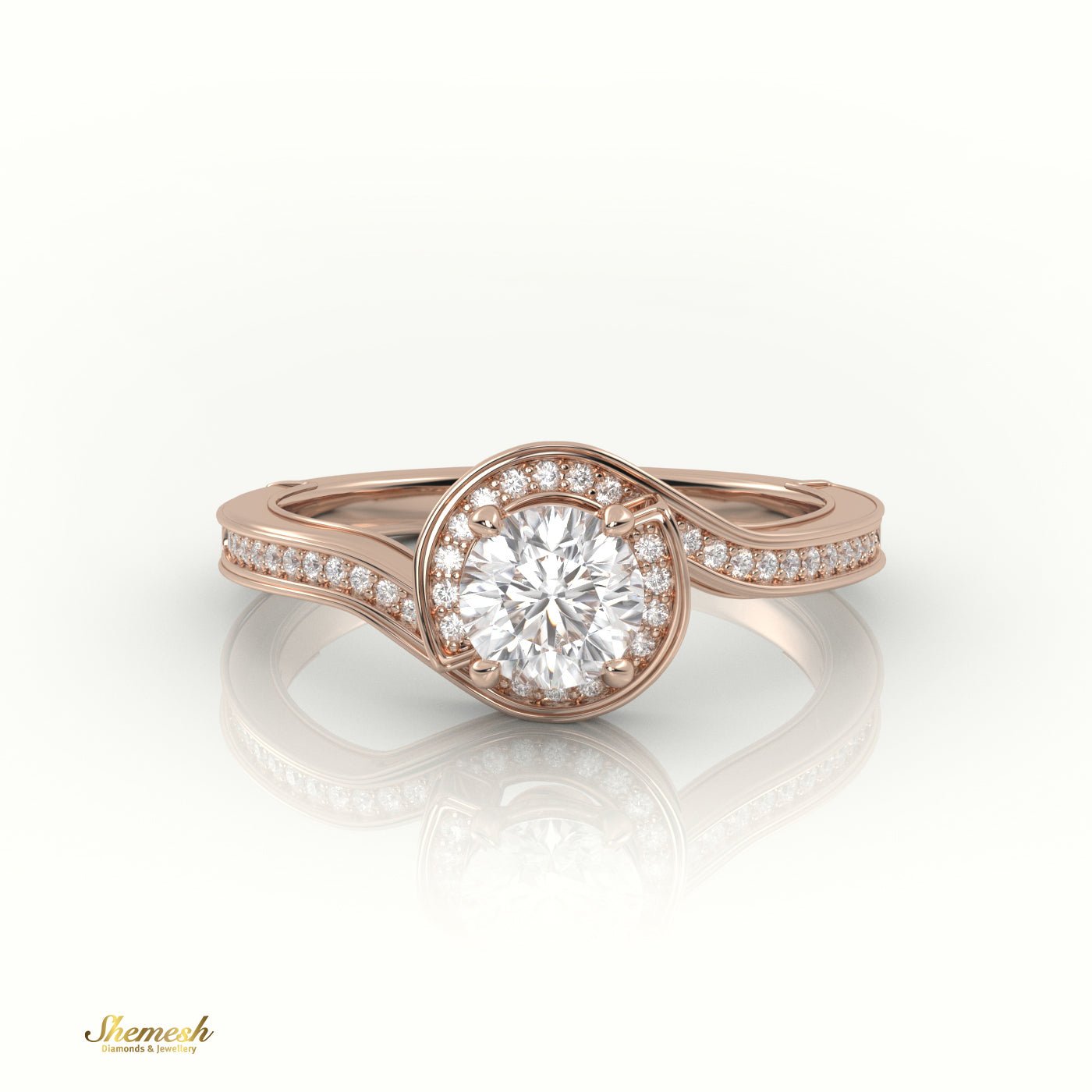 18K Gold Round Cut Diamond Engagement Ring with 4 - Prong Swirl Design - shemesh_diamonds