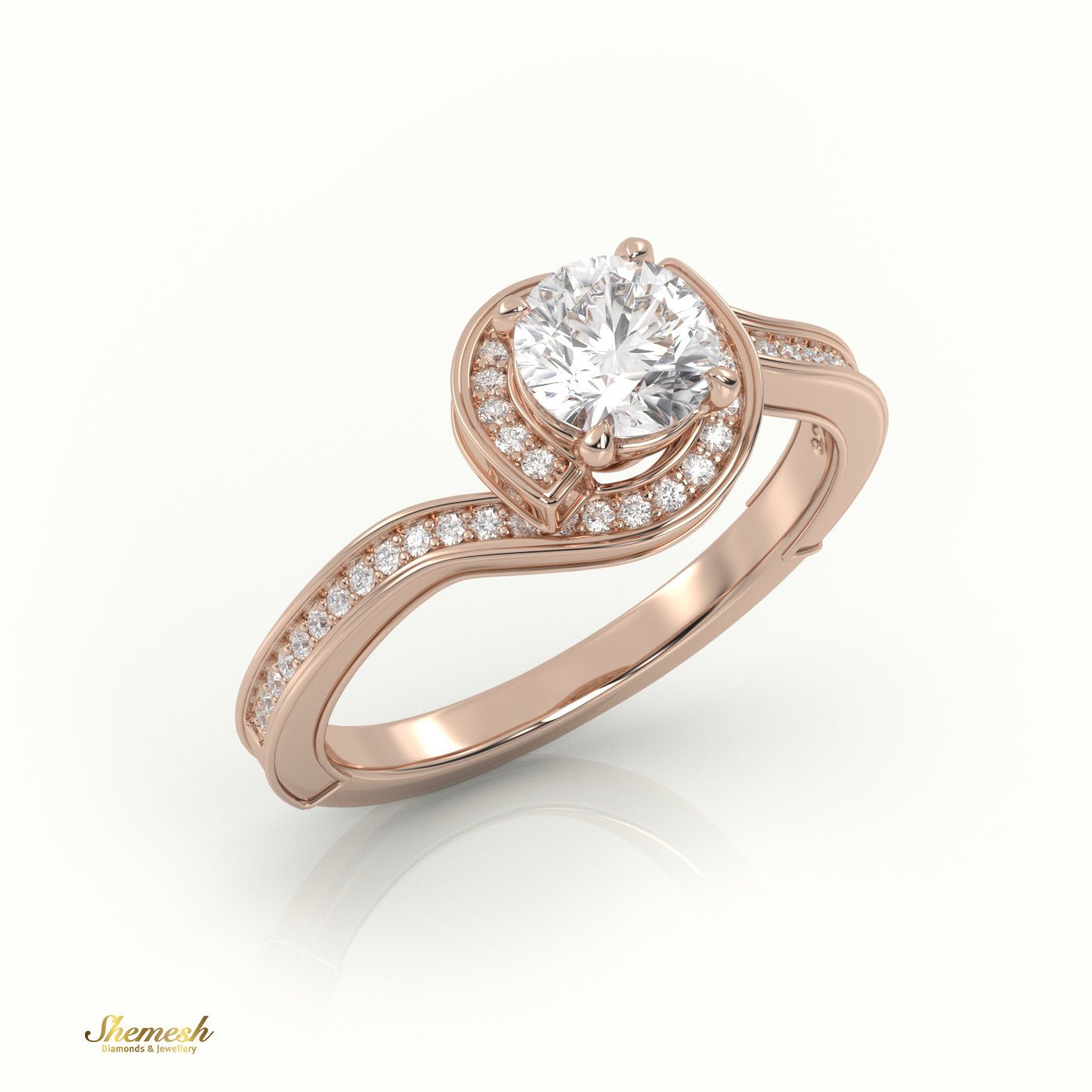 18K Gold Round Cut Diamond Engagement Ring with 4 - Prong Swirl Design - shemesh_diamonds