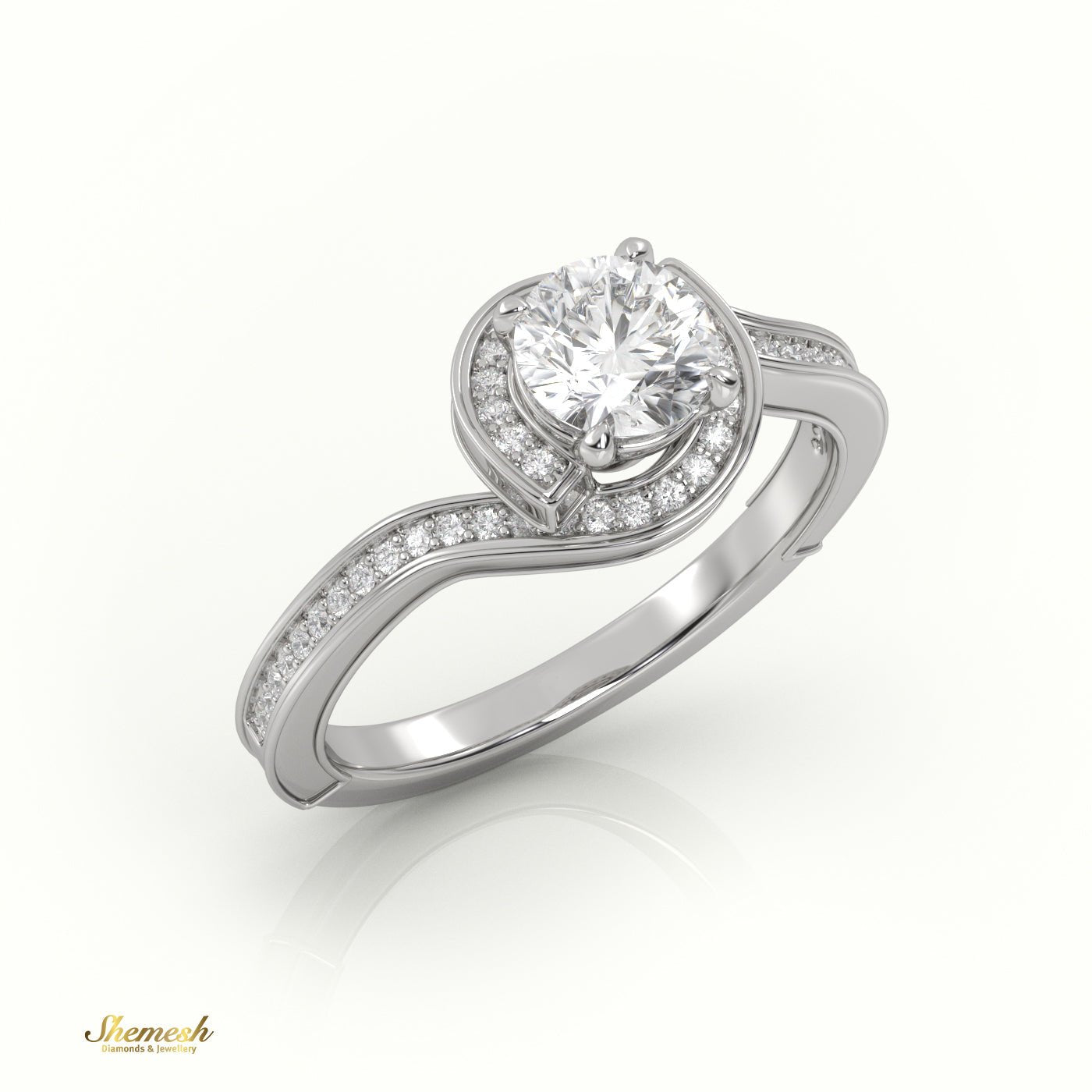 18K Gold Round Cut Diamond Engagement Ring with 4 - Prong Swirl Design - shemesh_diamonds