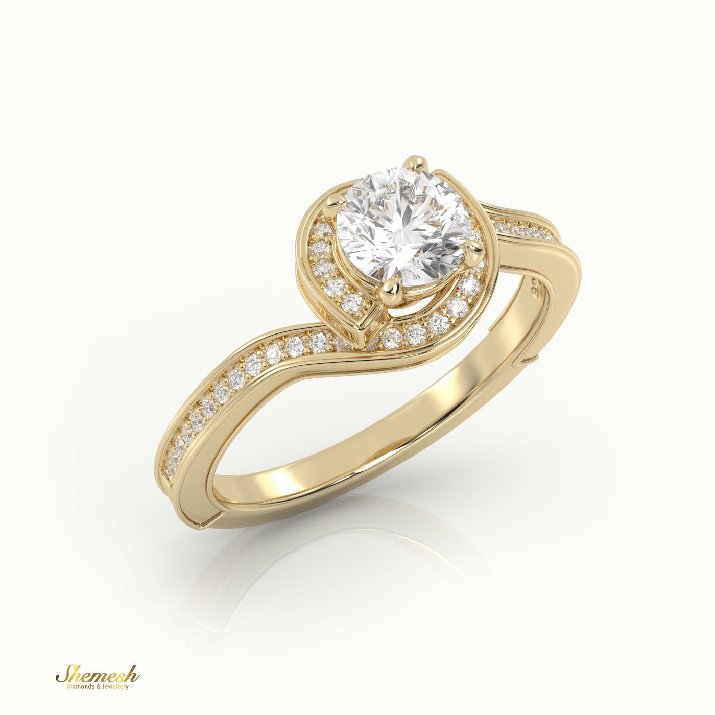 18K Gold Round Cut Diamond Engagement Ring with 4 - Prong Swirl Design - shemesh_diamonds