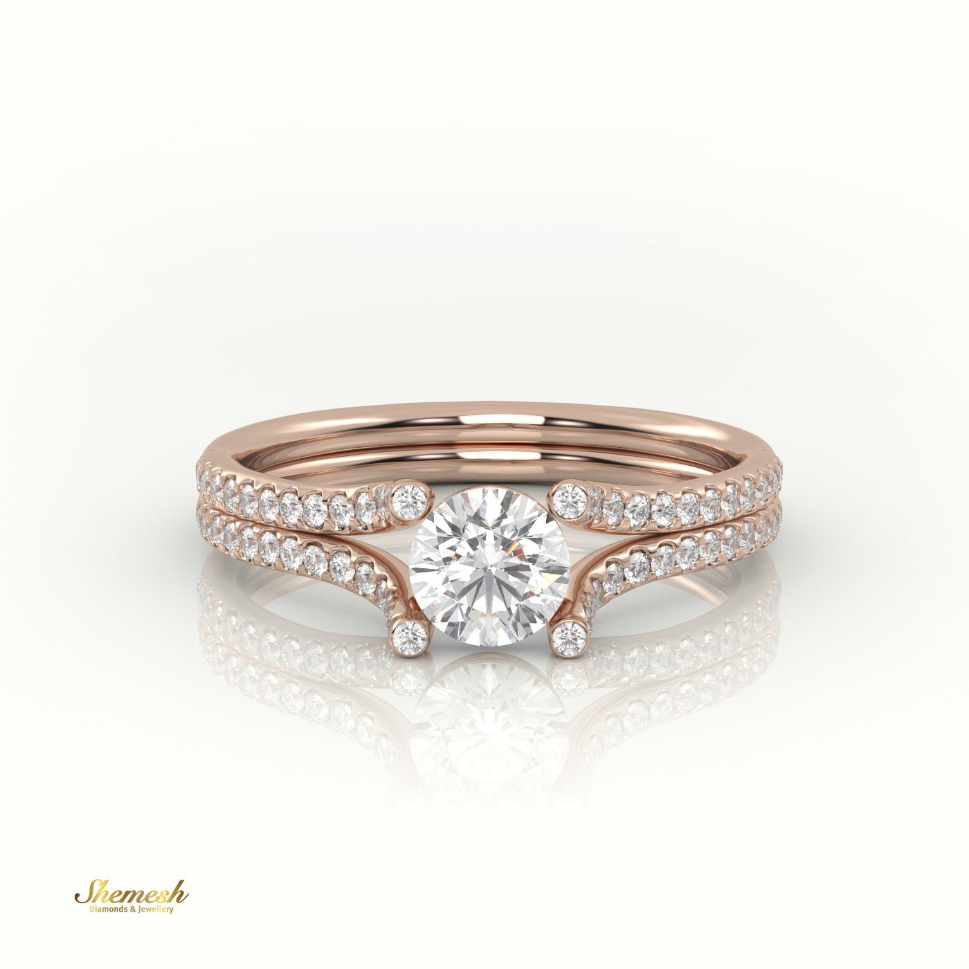 18K Gold Round - Cut Diamond Scallop Setting Designer Engagement Ring - shemesh_diamonds