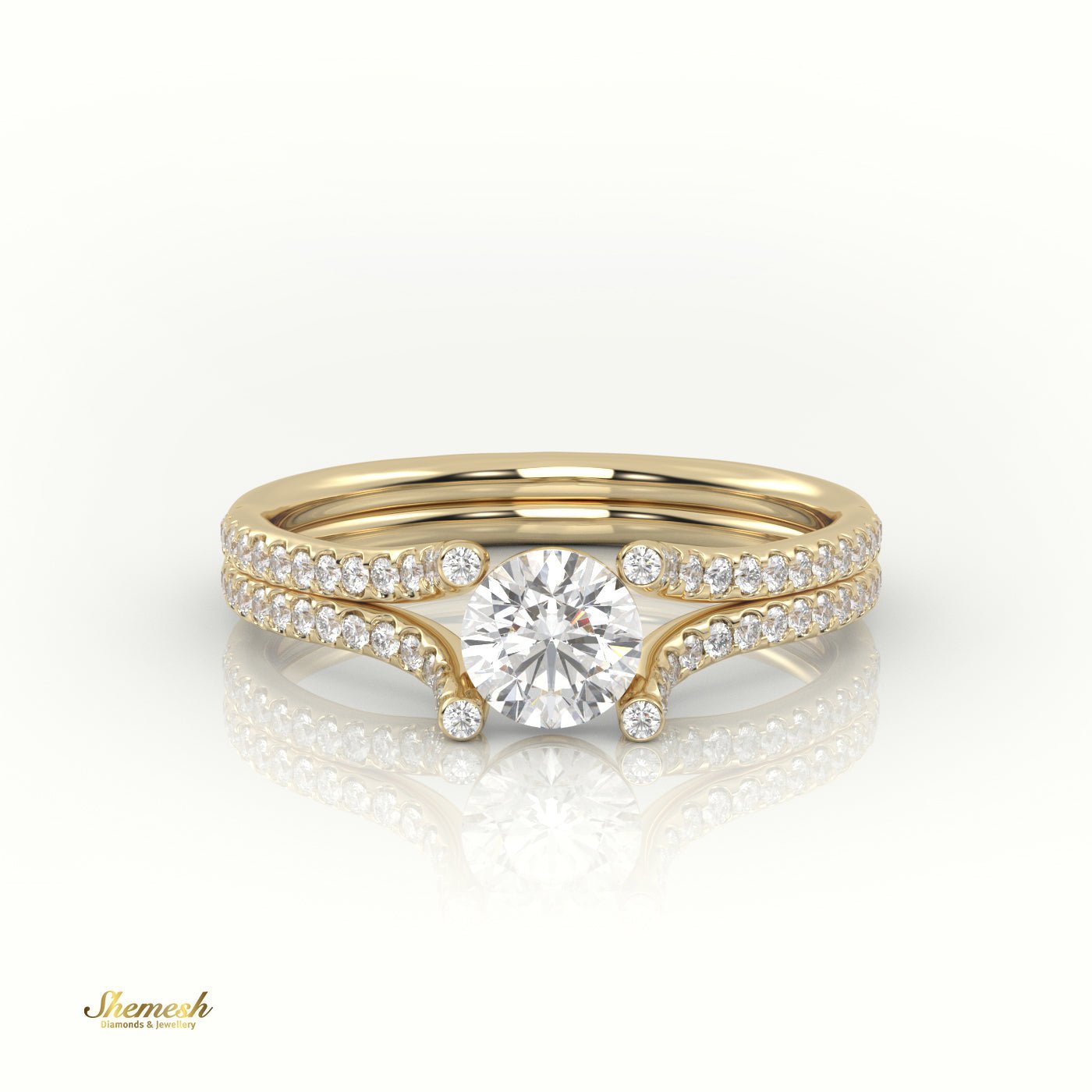 18K Gold Round - Cut Diamond Scallop Setting Designer Engagement Ring - shemesh_diamonds