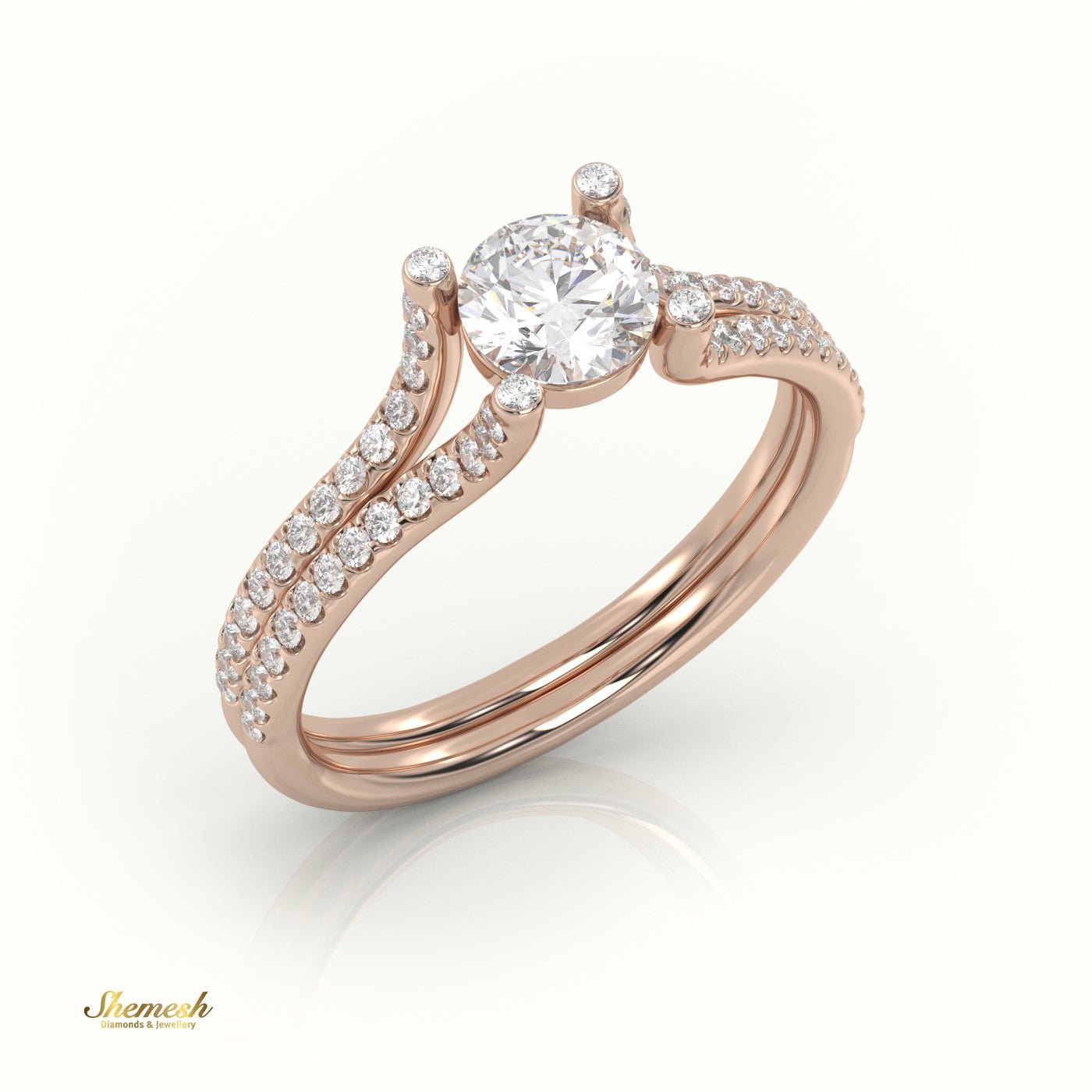 18K Gold Round - Cut Diamond Scallop Setting Designer Engagement Ring - shemesh_diamonds